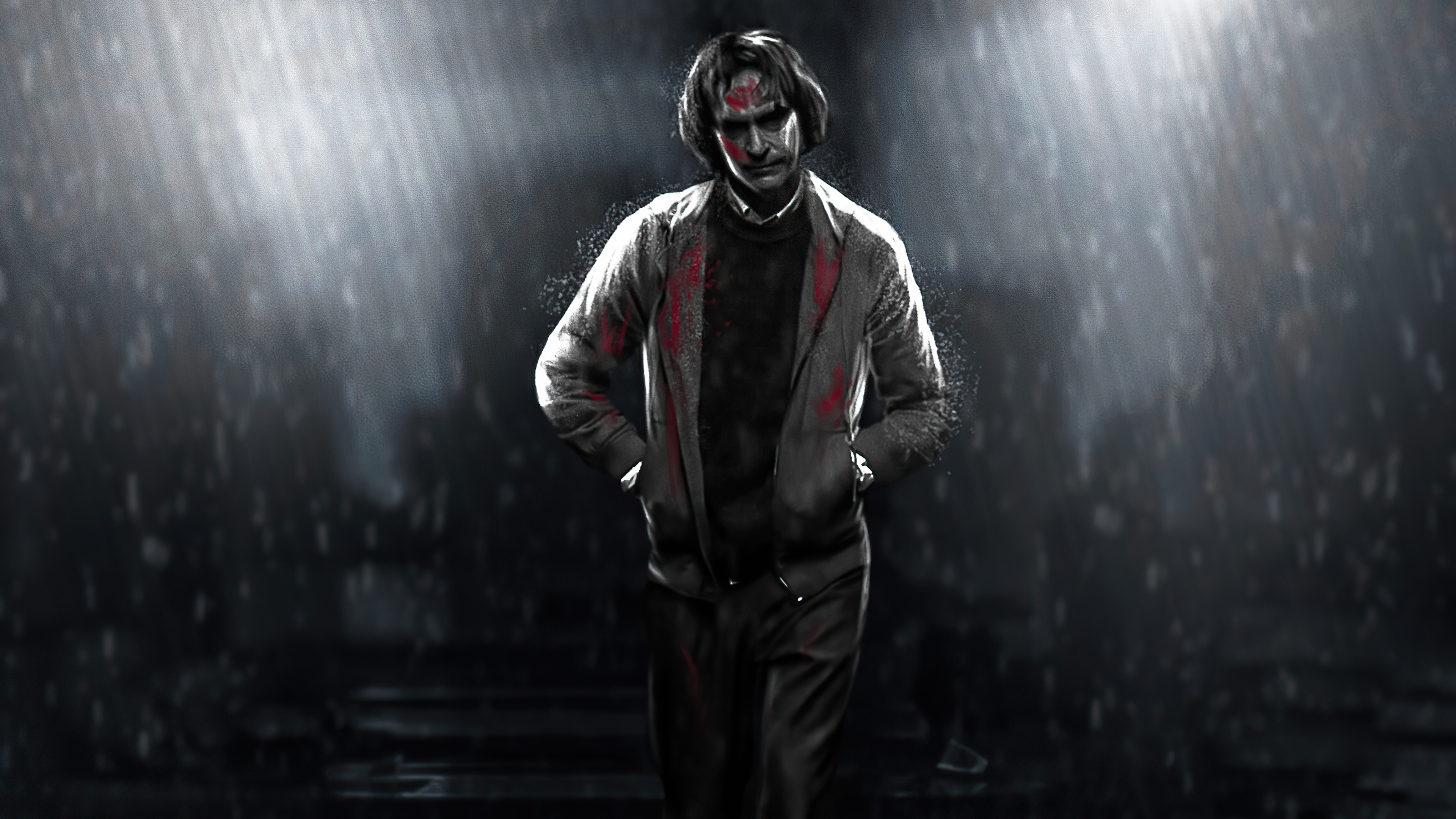 Joker in the rain, digital art HD Wallpaper