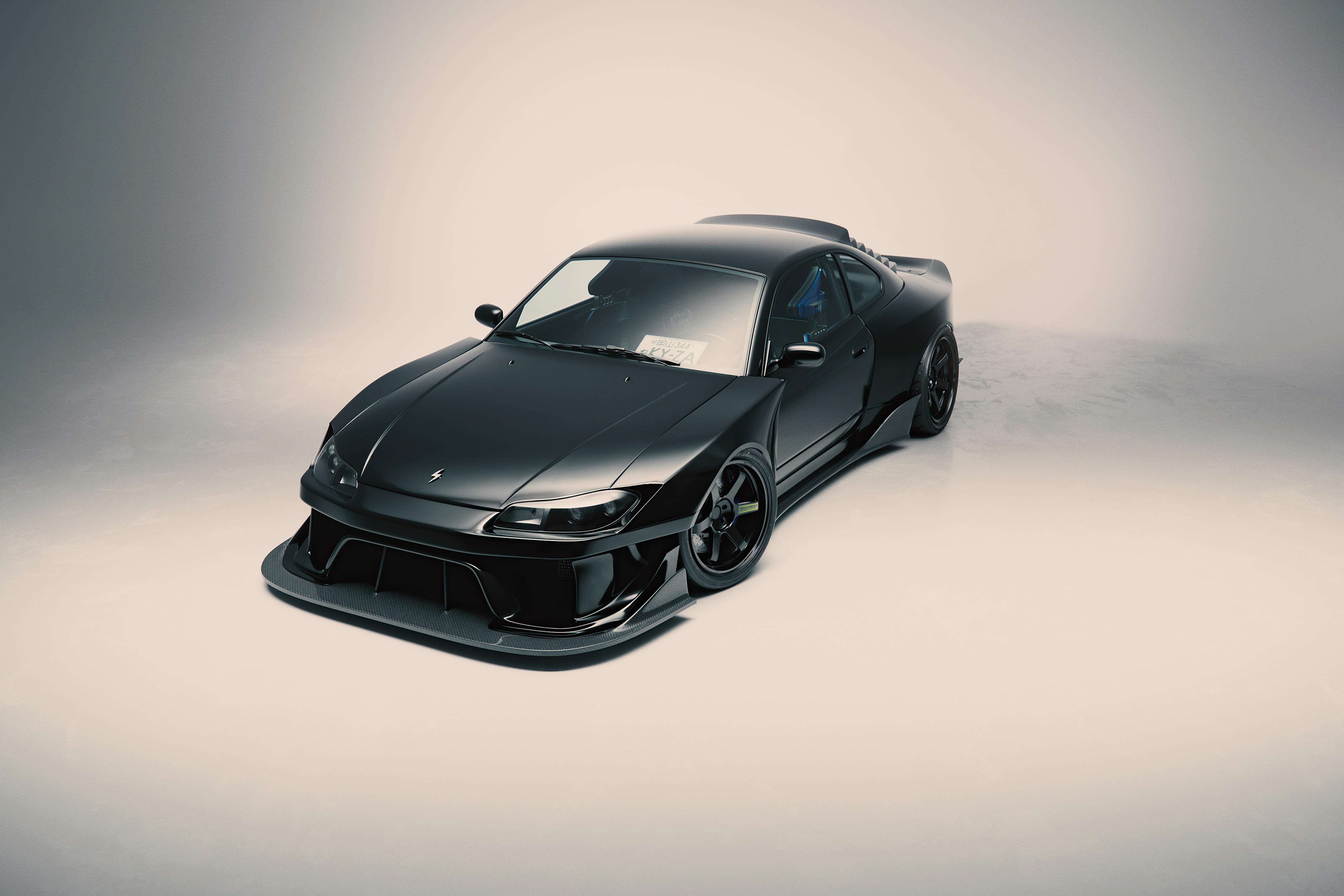 Matte black Nissan S15 Silvia widebody coupe HD Wallpaper