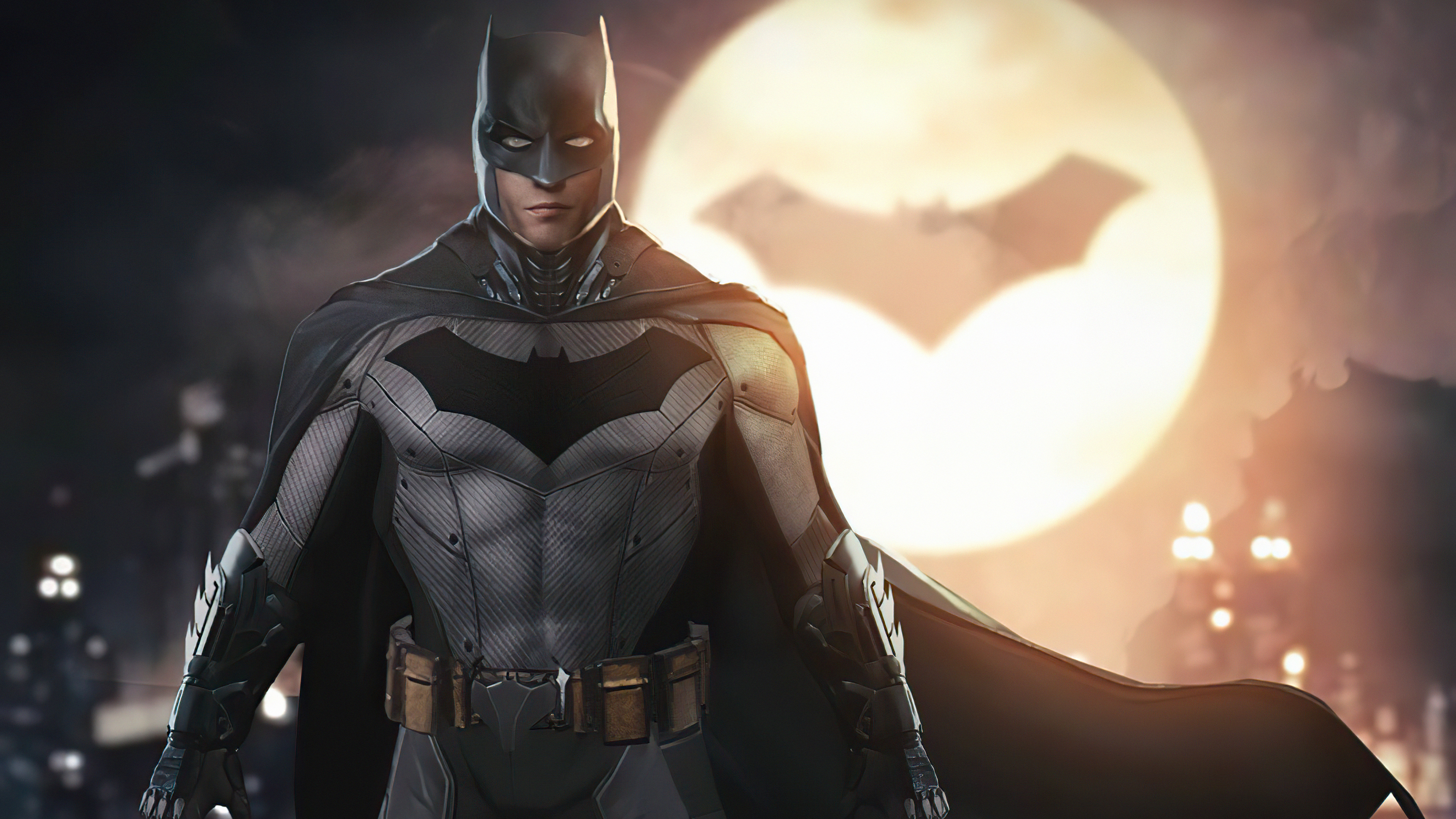 Batman in front of a large moon with bat symbol HD Wallpaper