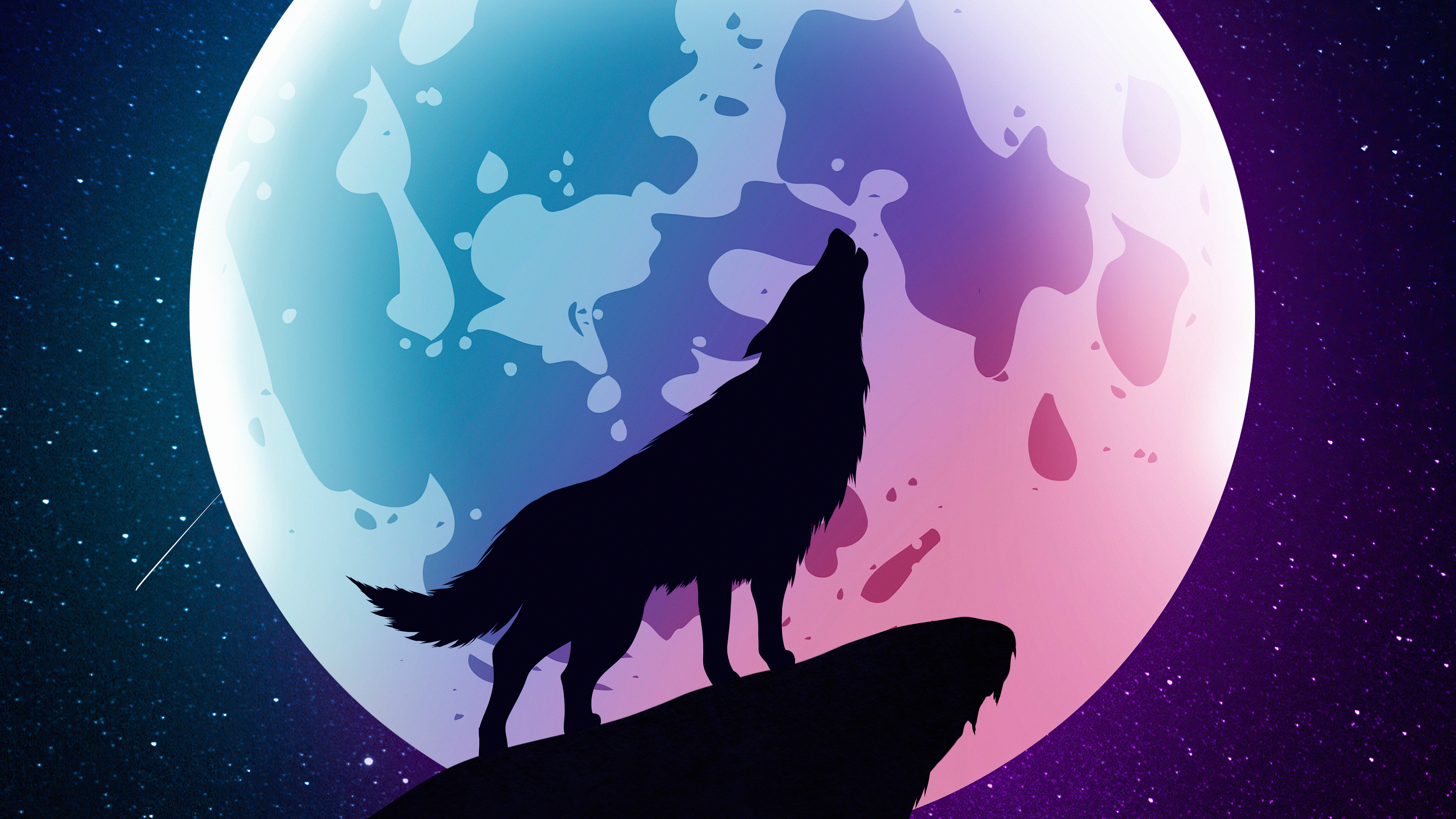 Minimalist Wolf Howling at Moon Digital Art HD Wallpaper