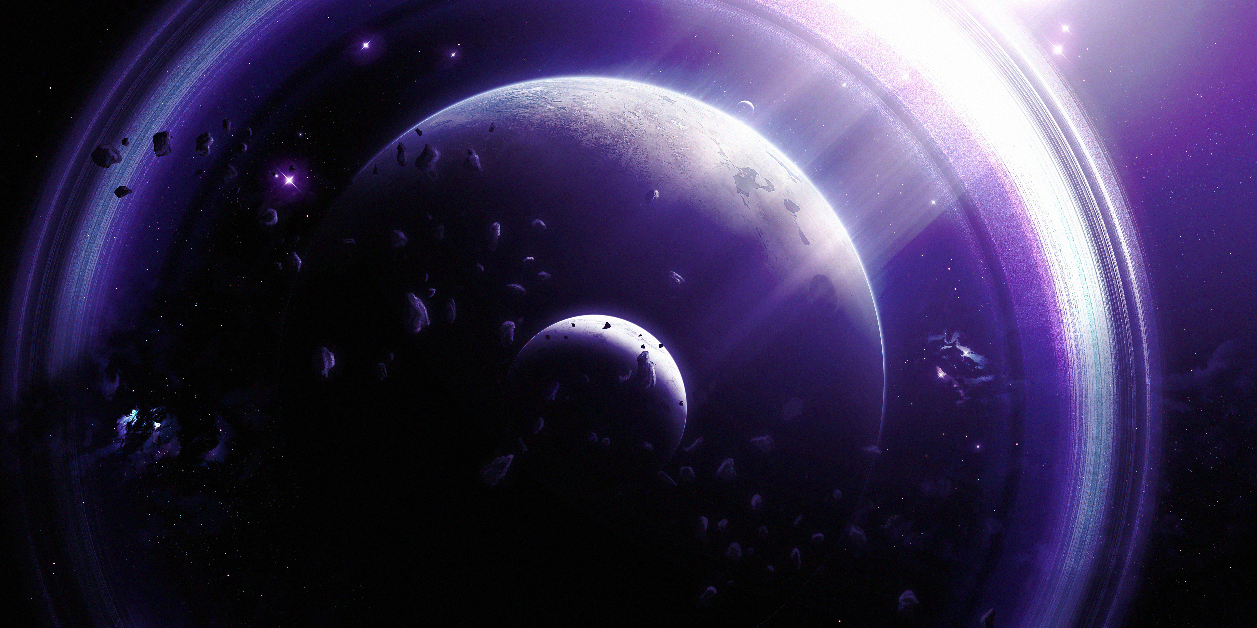 Planets and rings in a digital universe HD Wallpaper