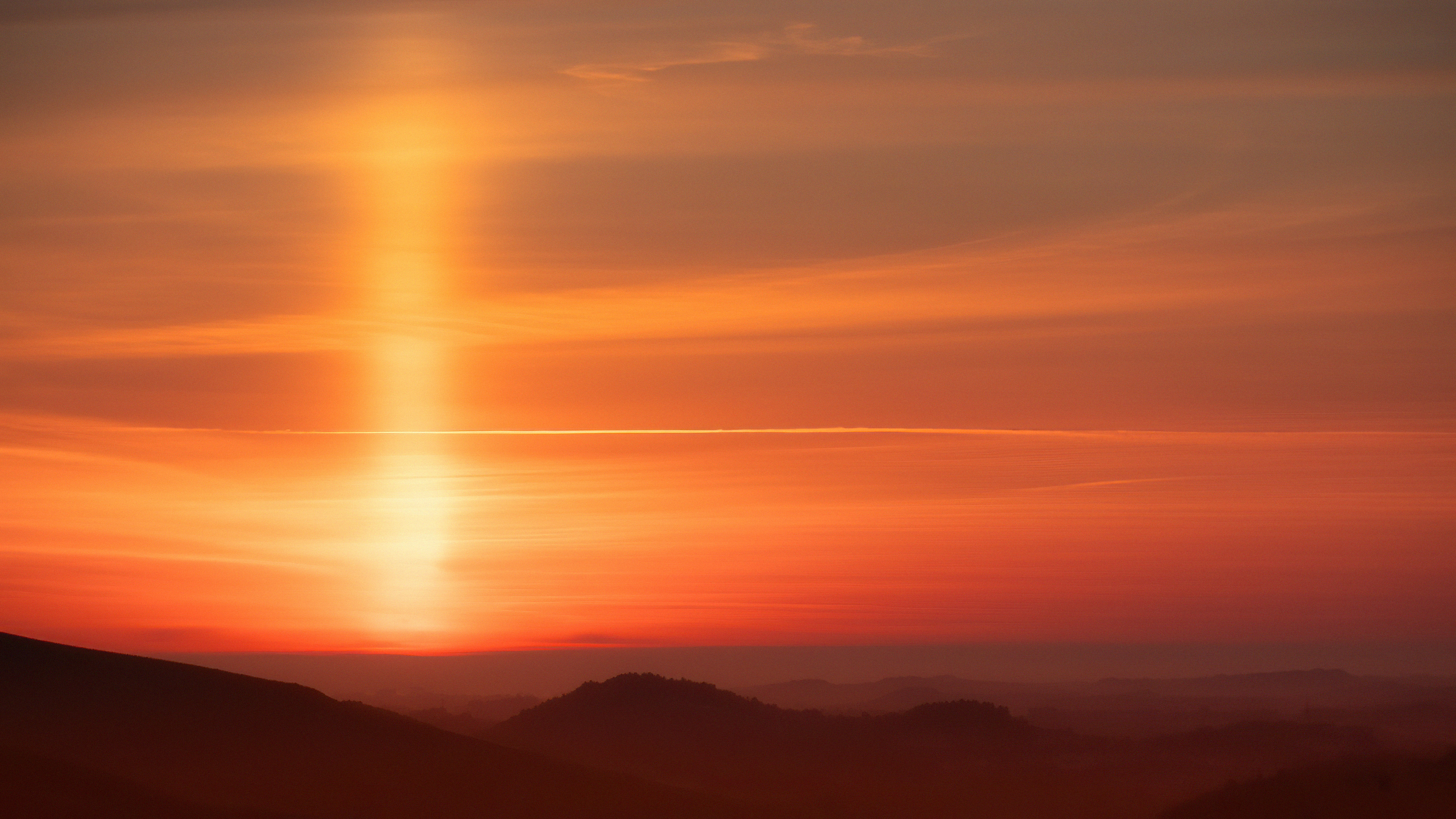 Orange sunset sky over hills 4K HD Wallpaper