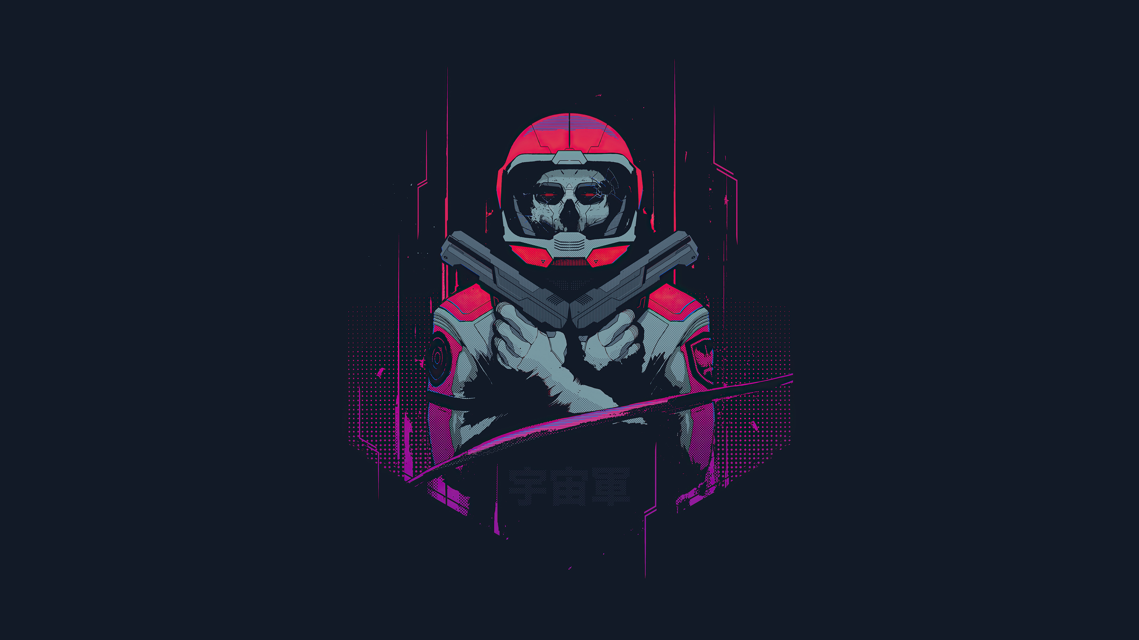 Cyberpunk astronaut with guns and skull helmet HD Wallpaper