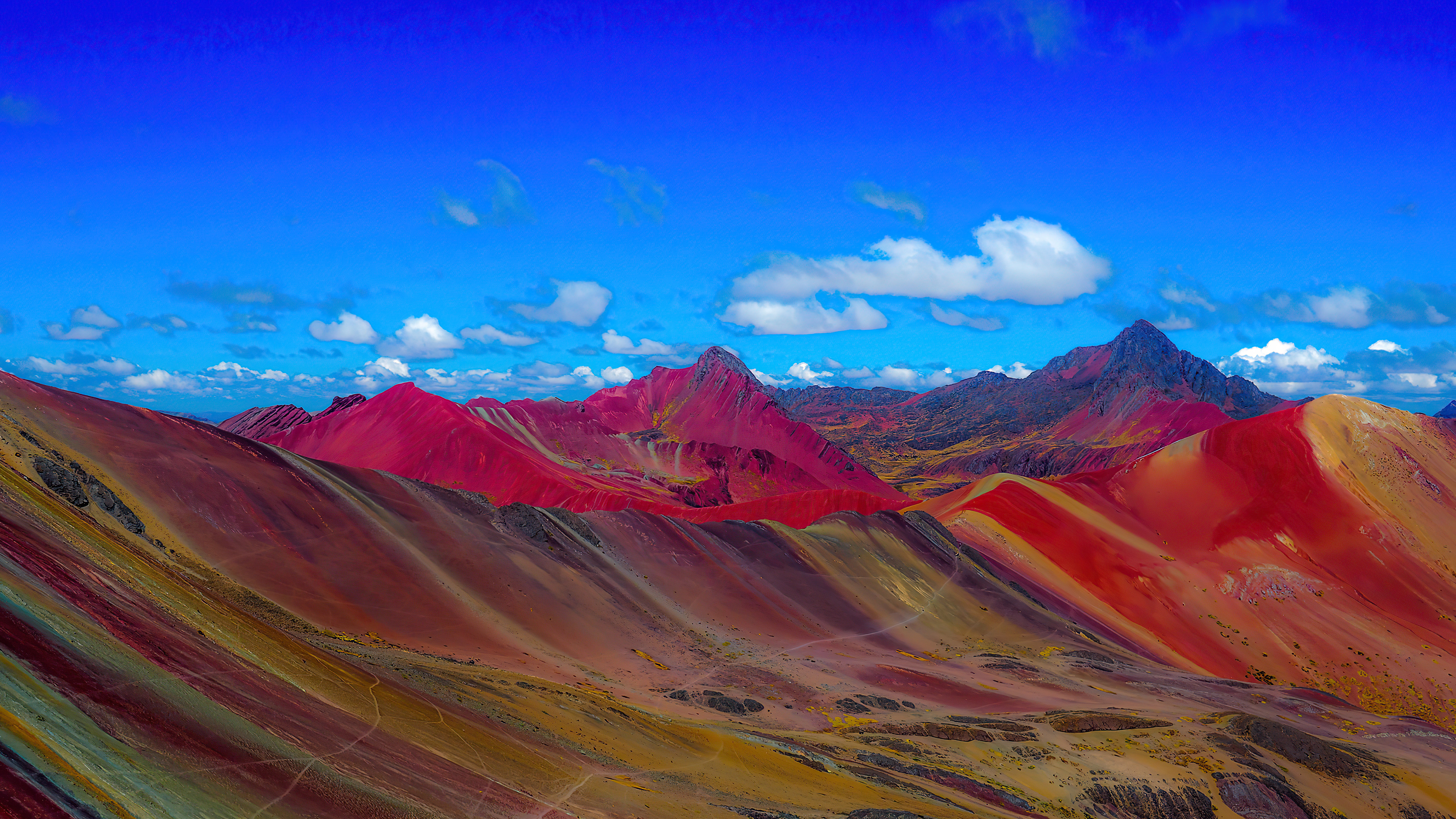 Rainbow Mountains under a Blue Sky HD Wallpaper