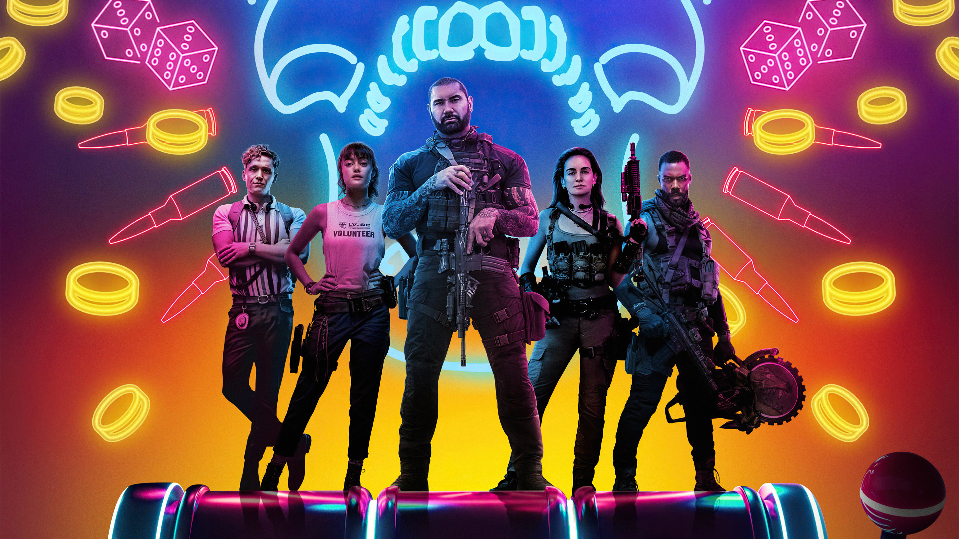 Army of the Dead characters with neon dice and bullets HD Wallpaper