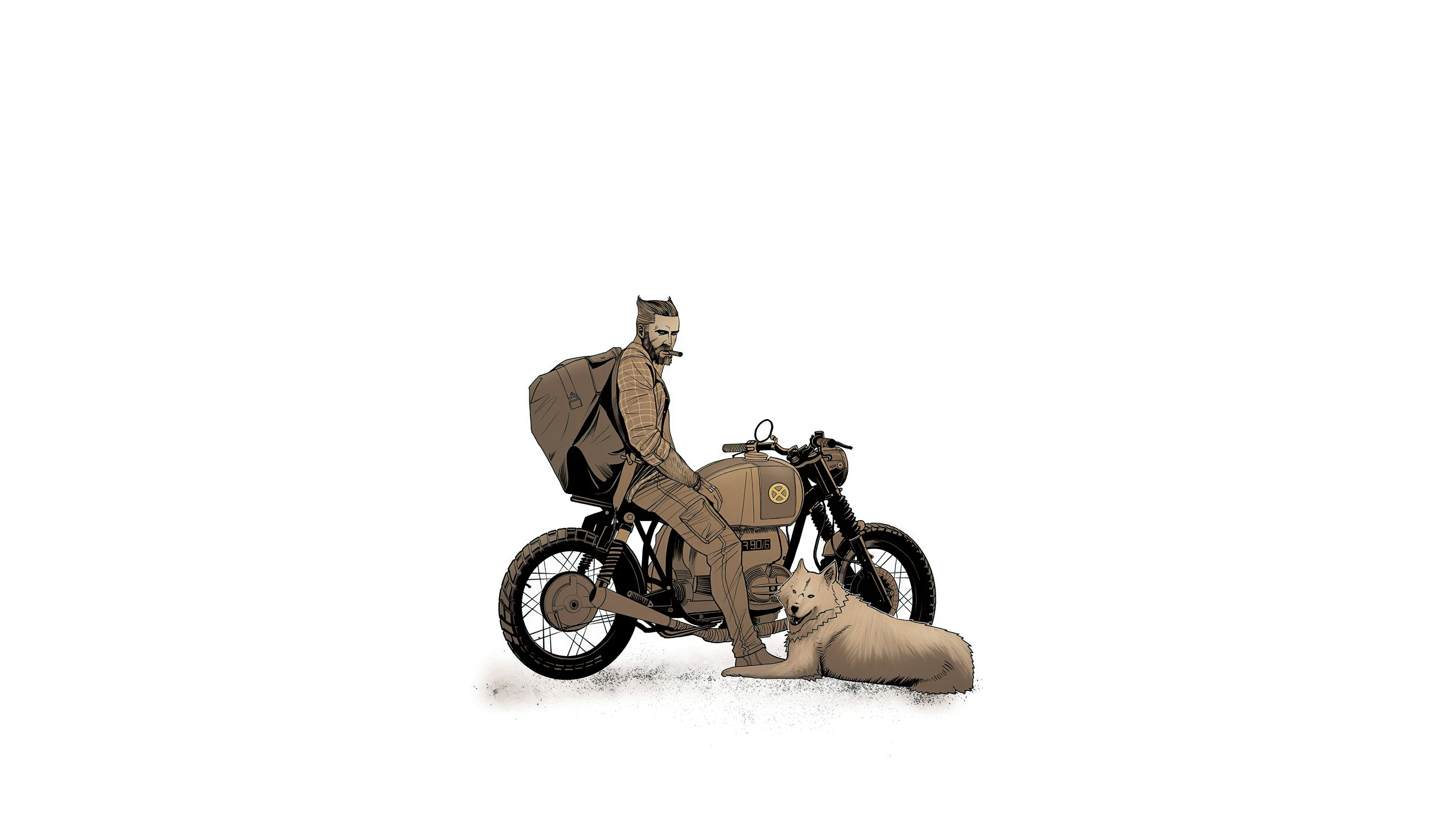 Man with backpack on motorcycle with dog HD Wallpaper