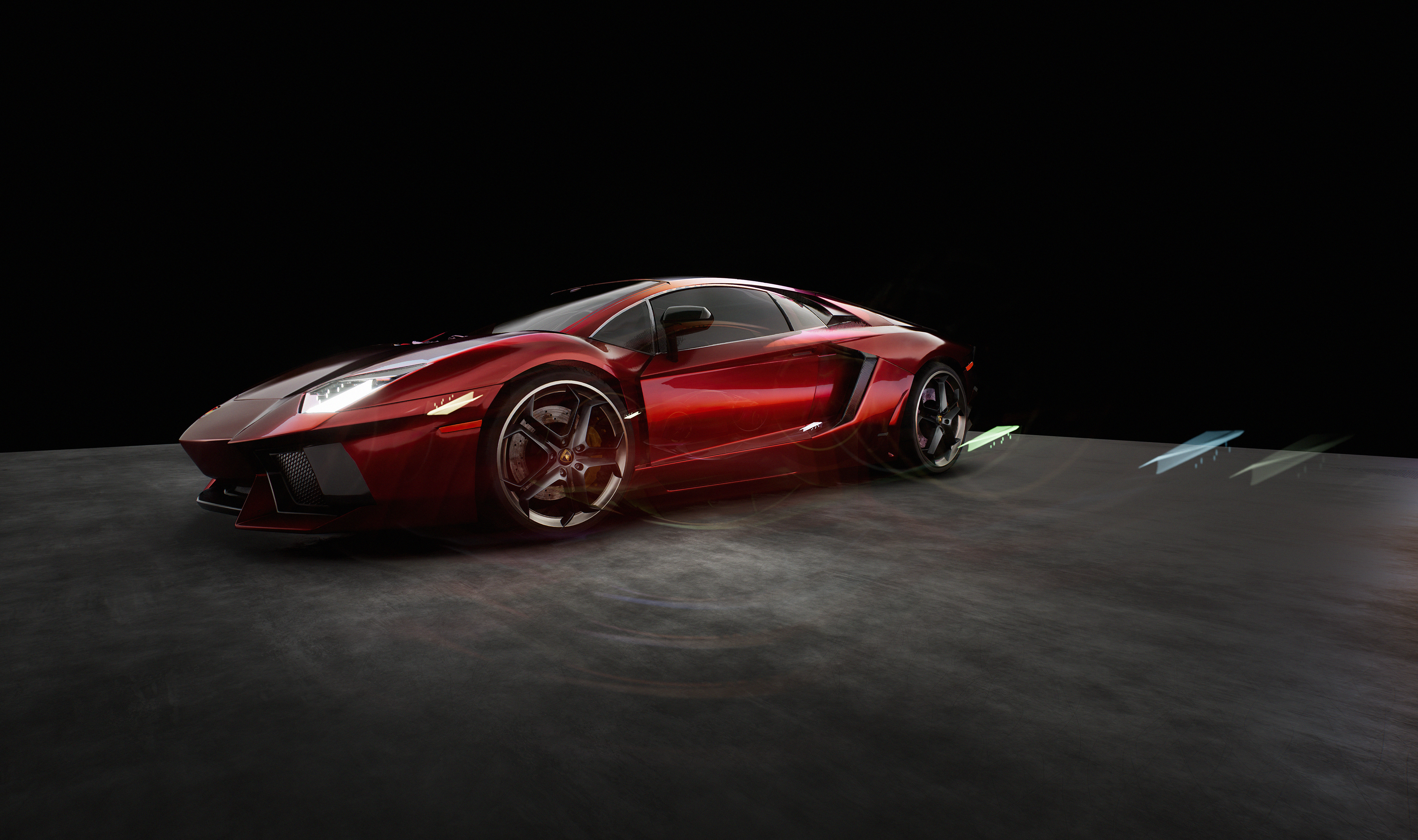 Red Lamborghini Aventador on dark background HD Wallpaper