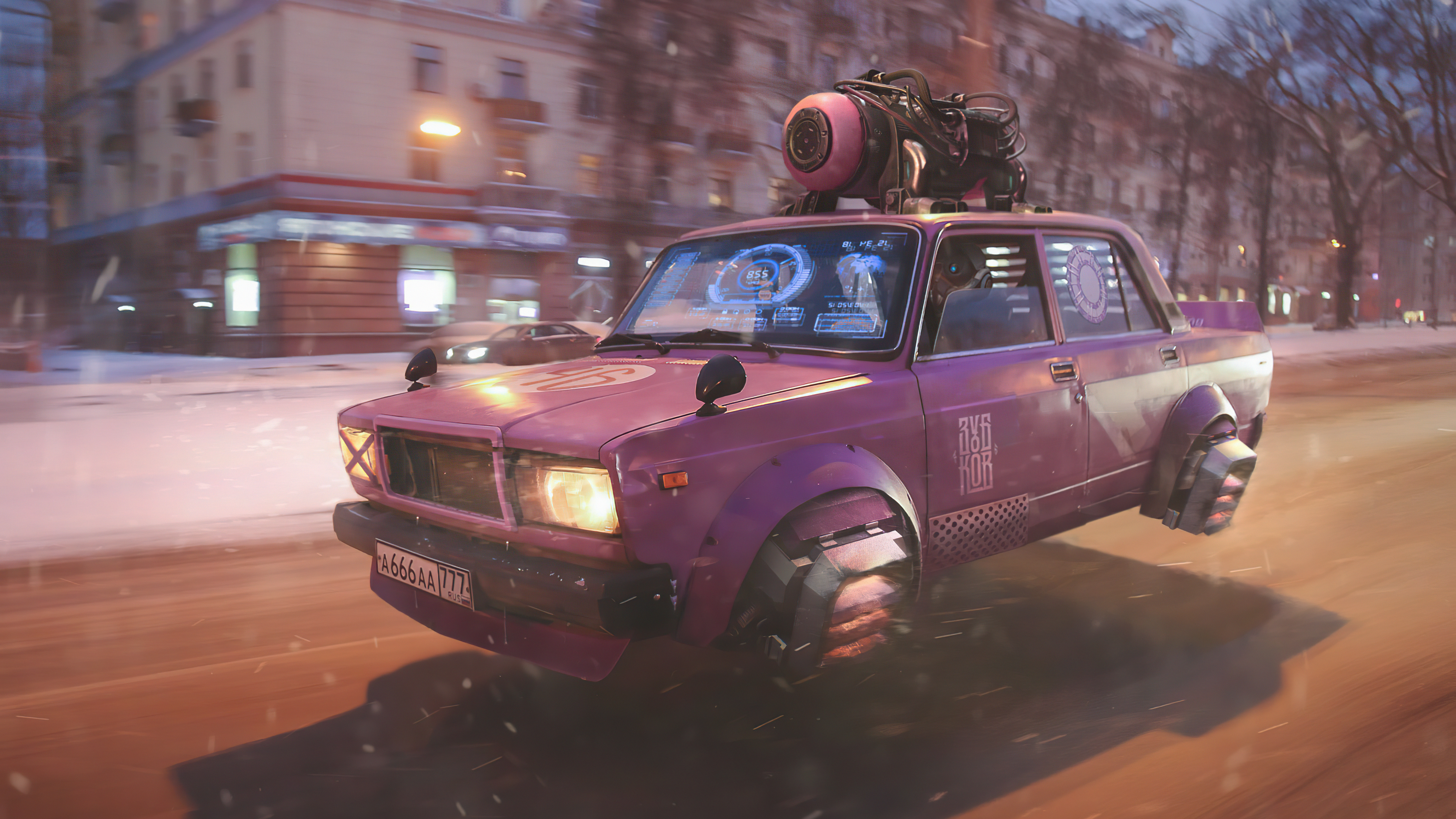 Cyberpunk flying car artwork 4K HD Wallpaper