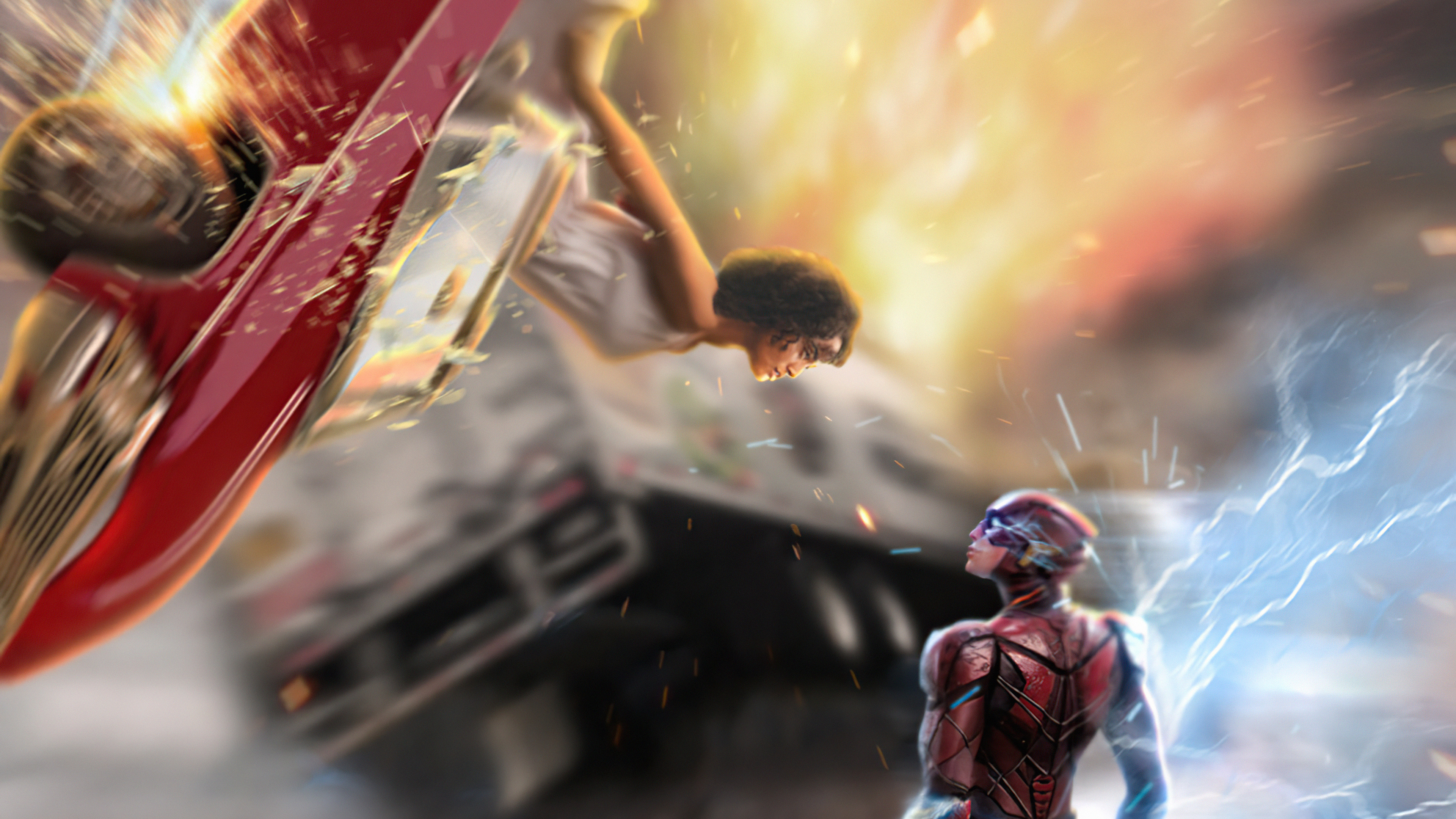 The Flash and a woman in a car crash HD Wallpaper