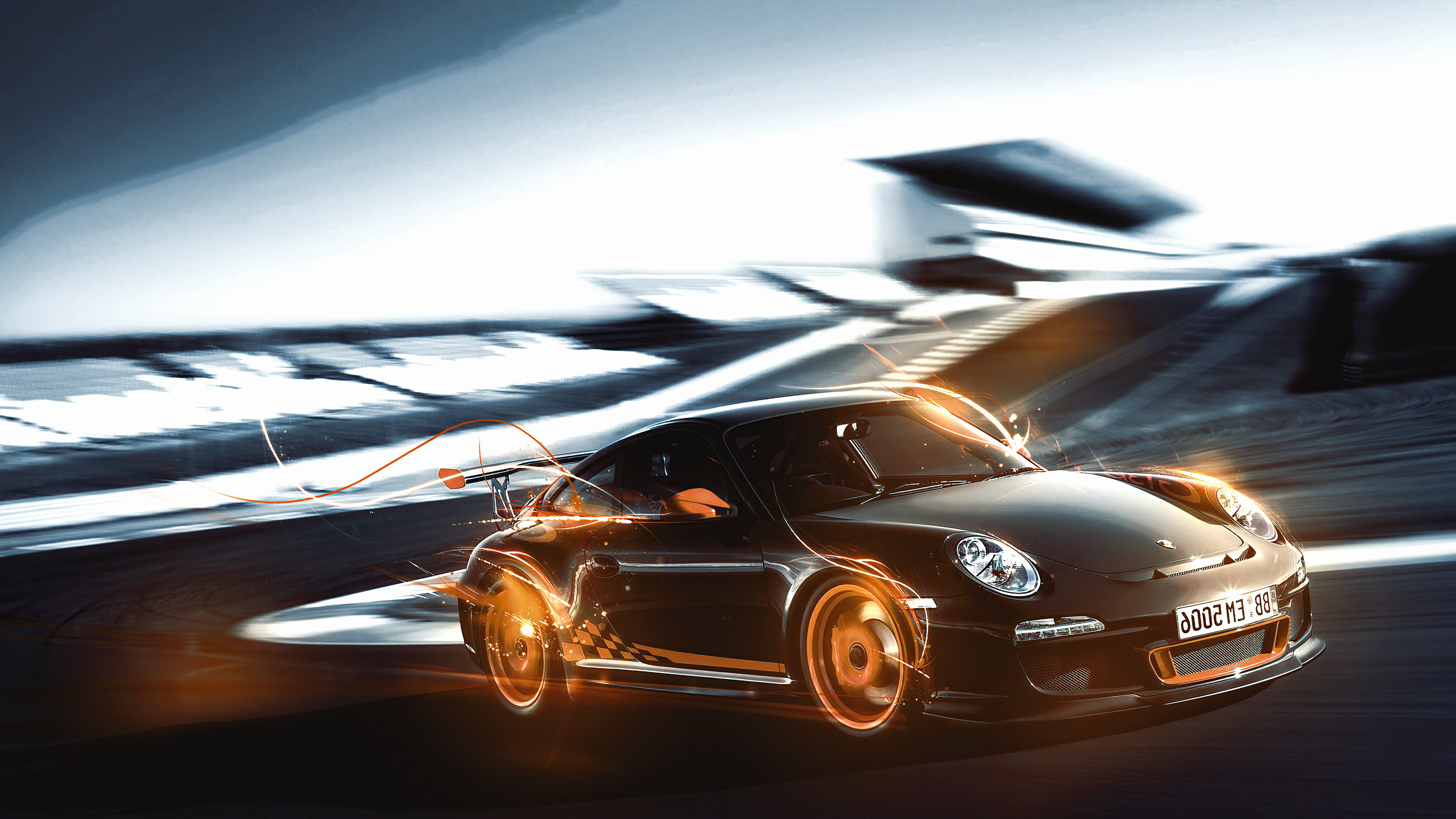 Black Porsche 911 on a Racetrack HD Wallpaper