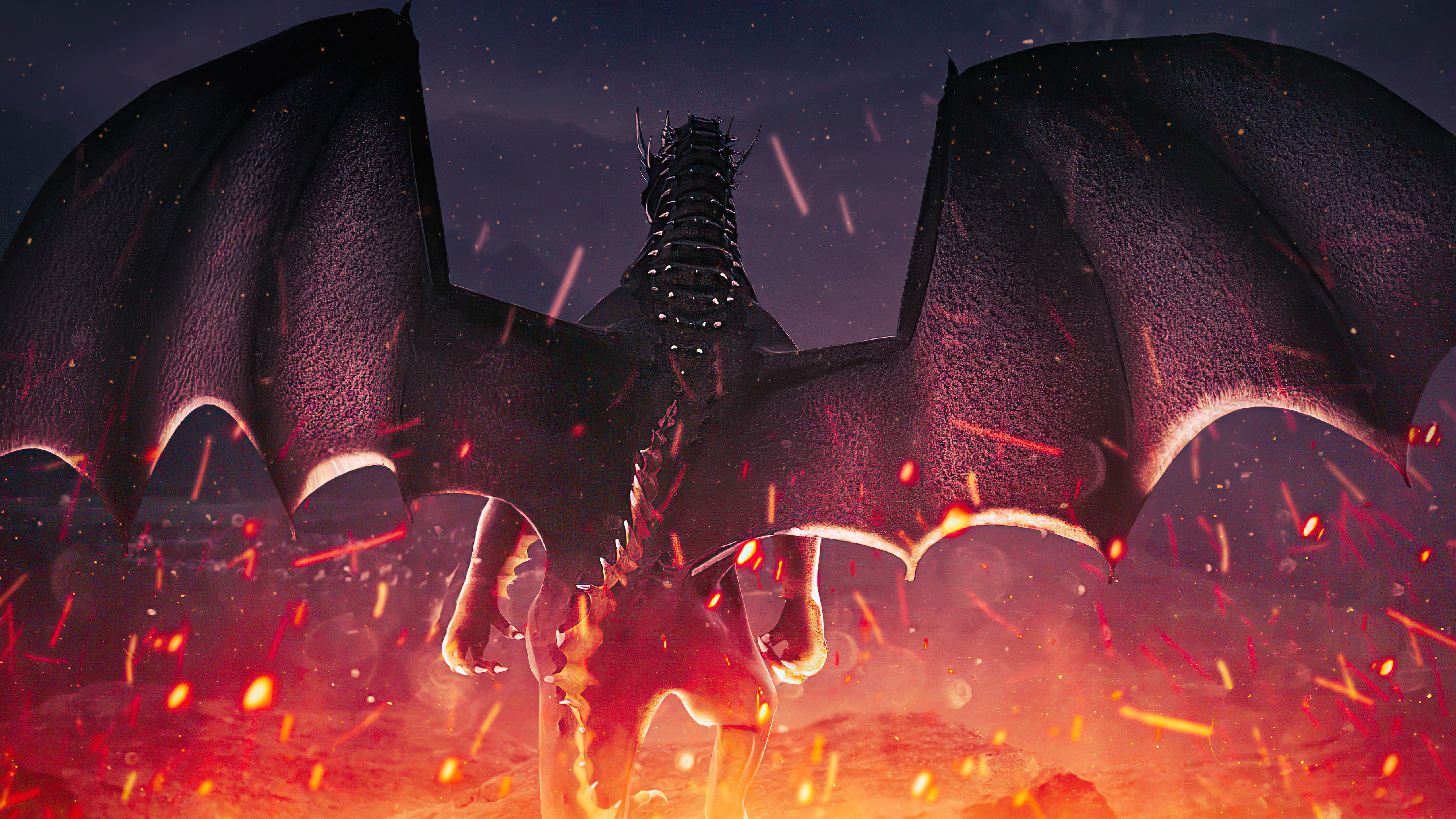 Dragon in a fiery landscape HD Wallpaper