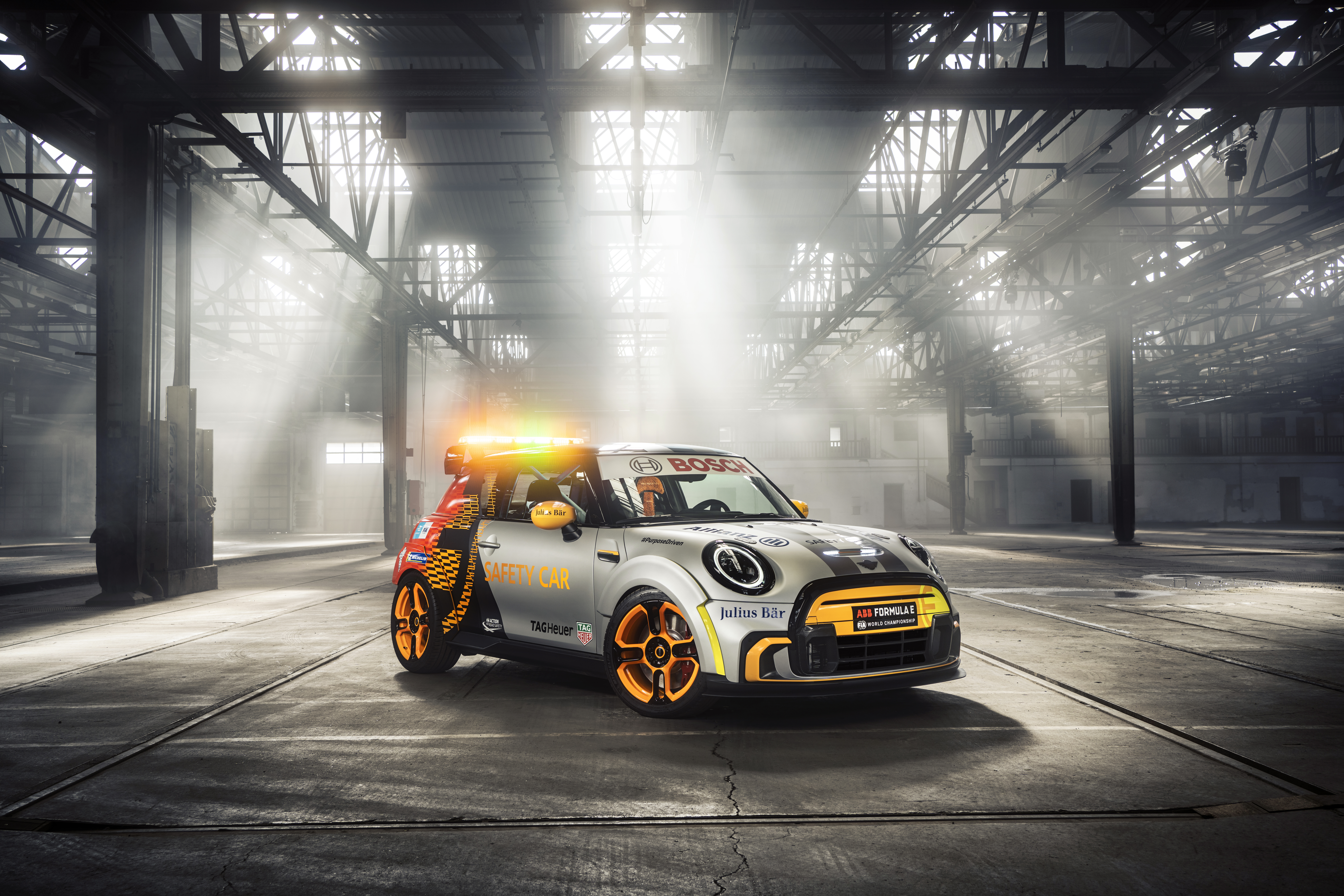 Mini Cooper Safety Car in Warehouse HD Wallpaper