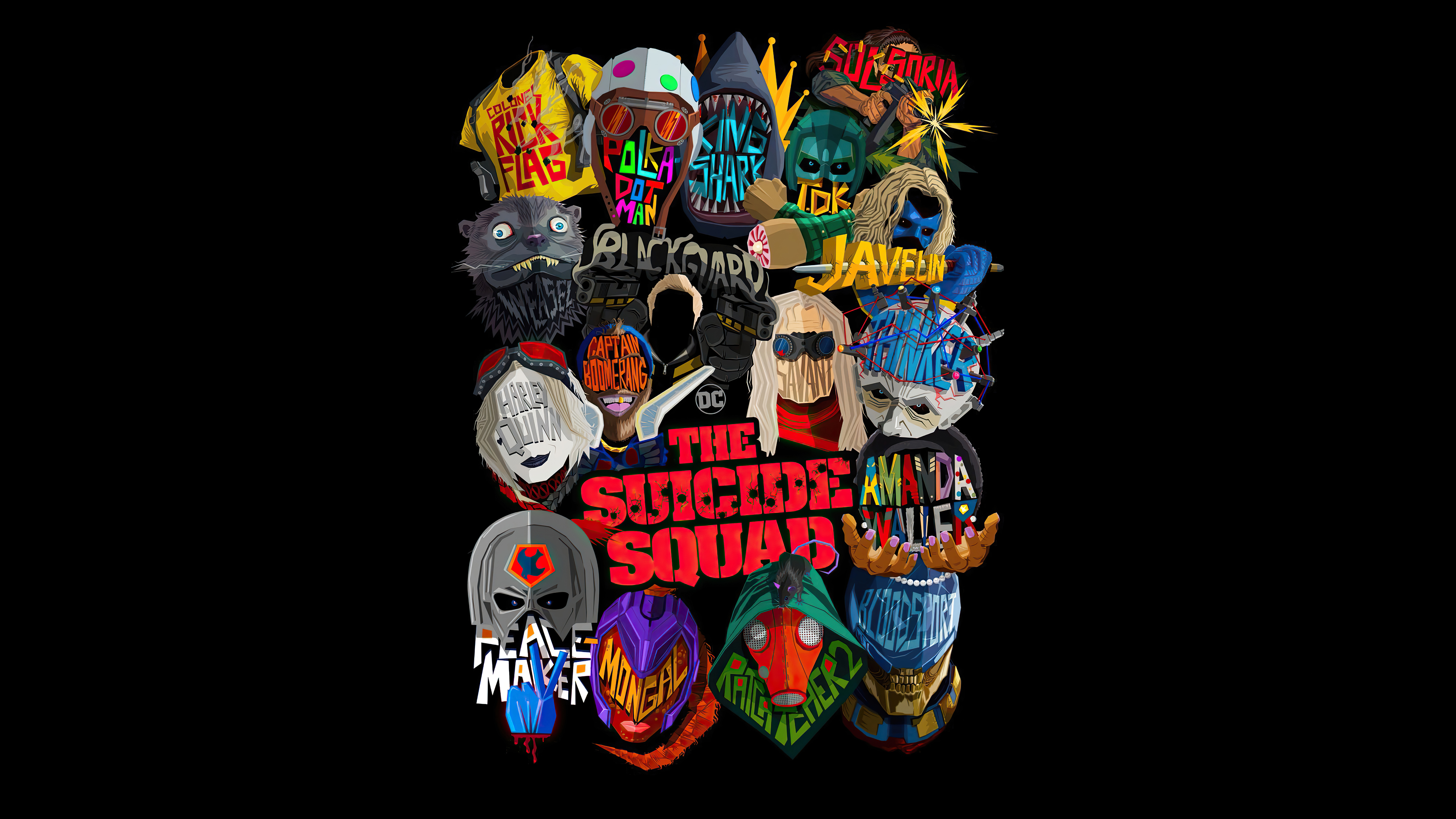 The Suicide Squad characters collage HD Wallpaper