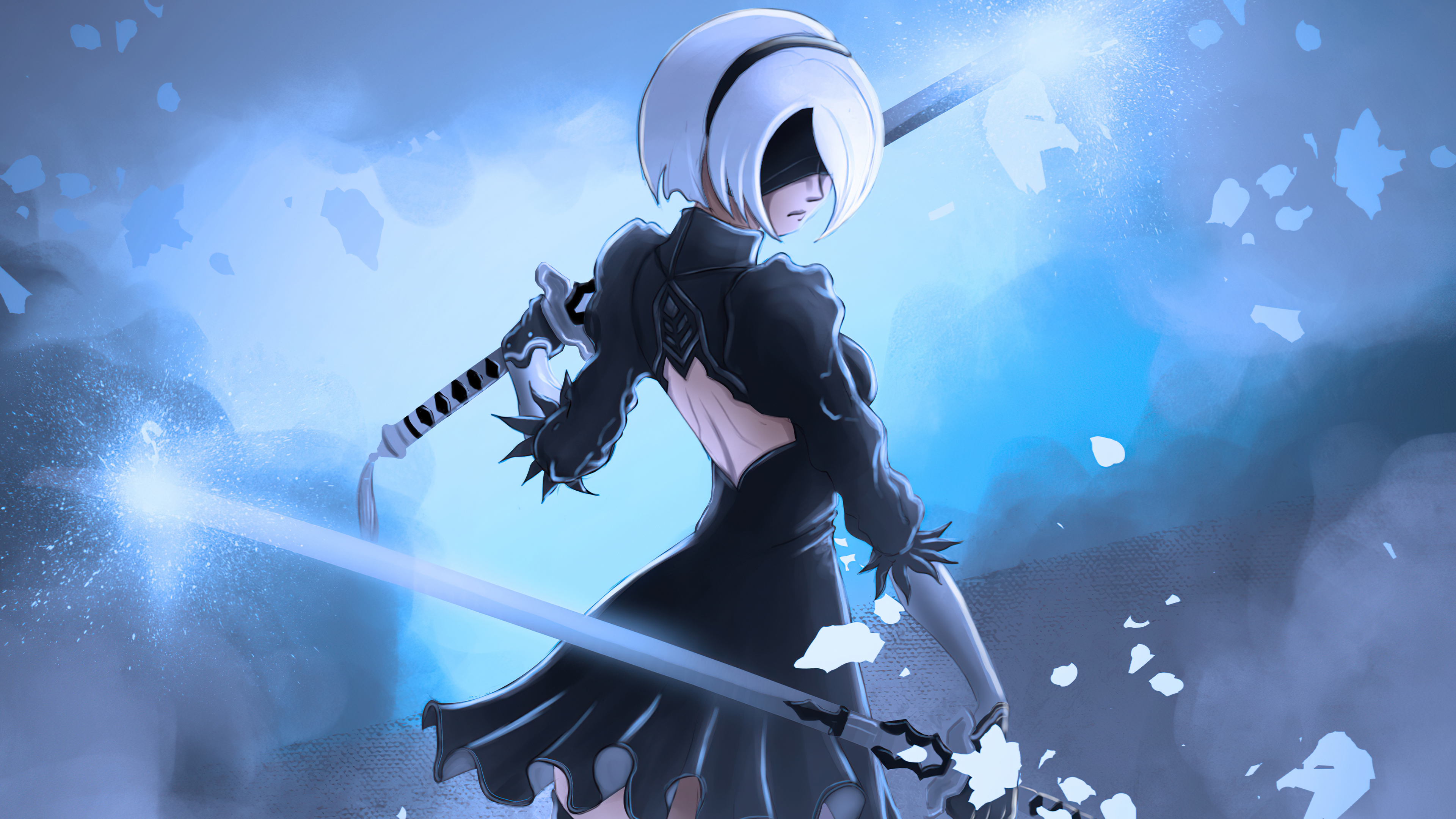2B from Nier Automata with swords HD Wallpaper