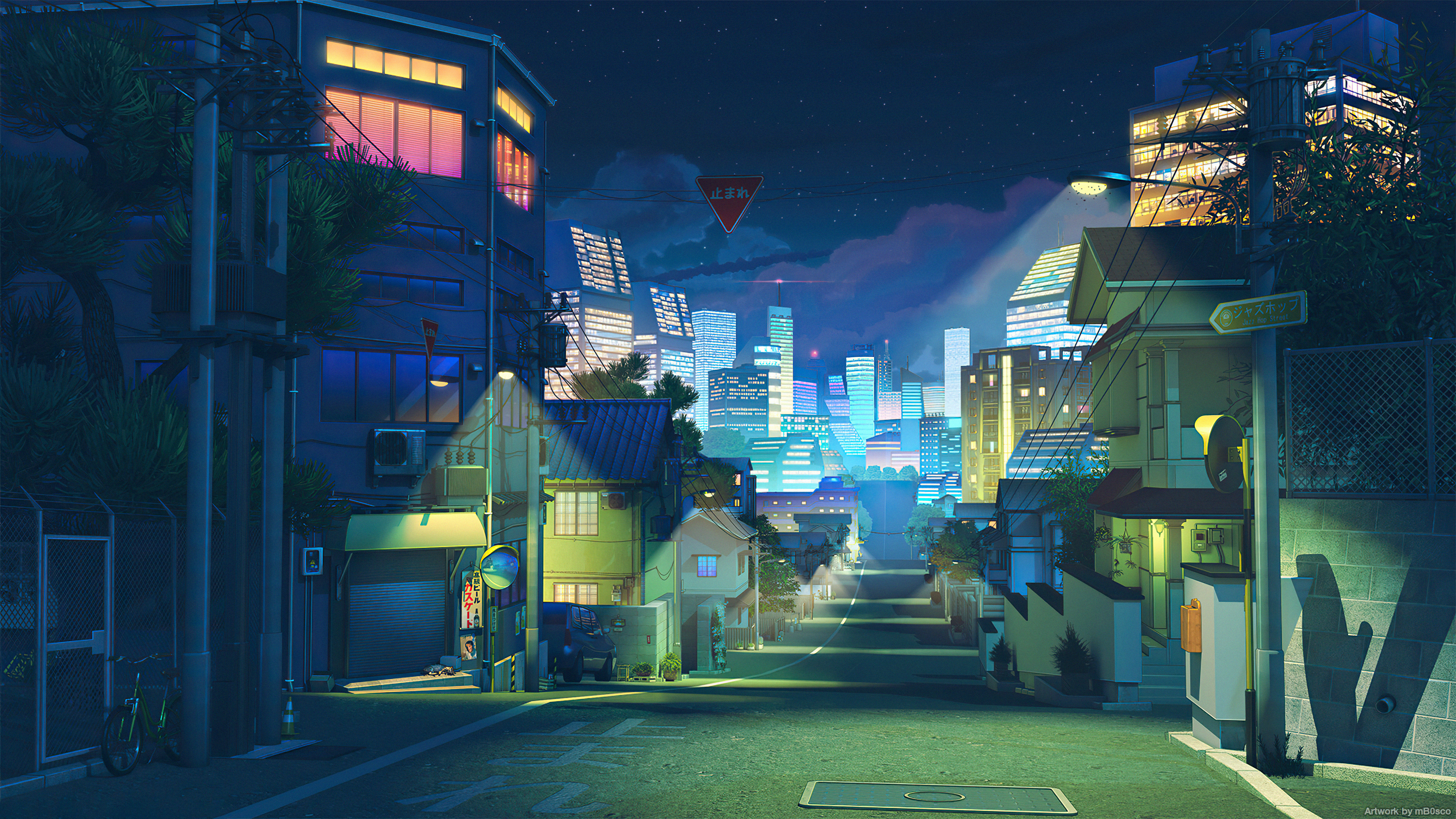 Anime Cityscape at Night HD Wallpaper