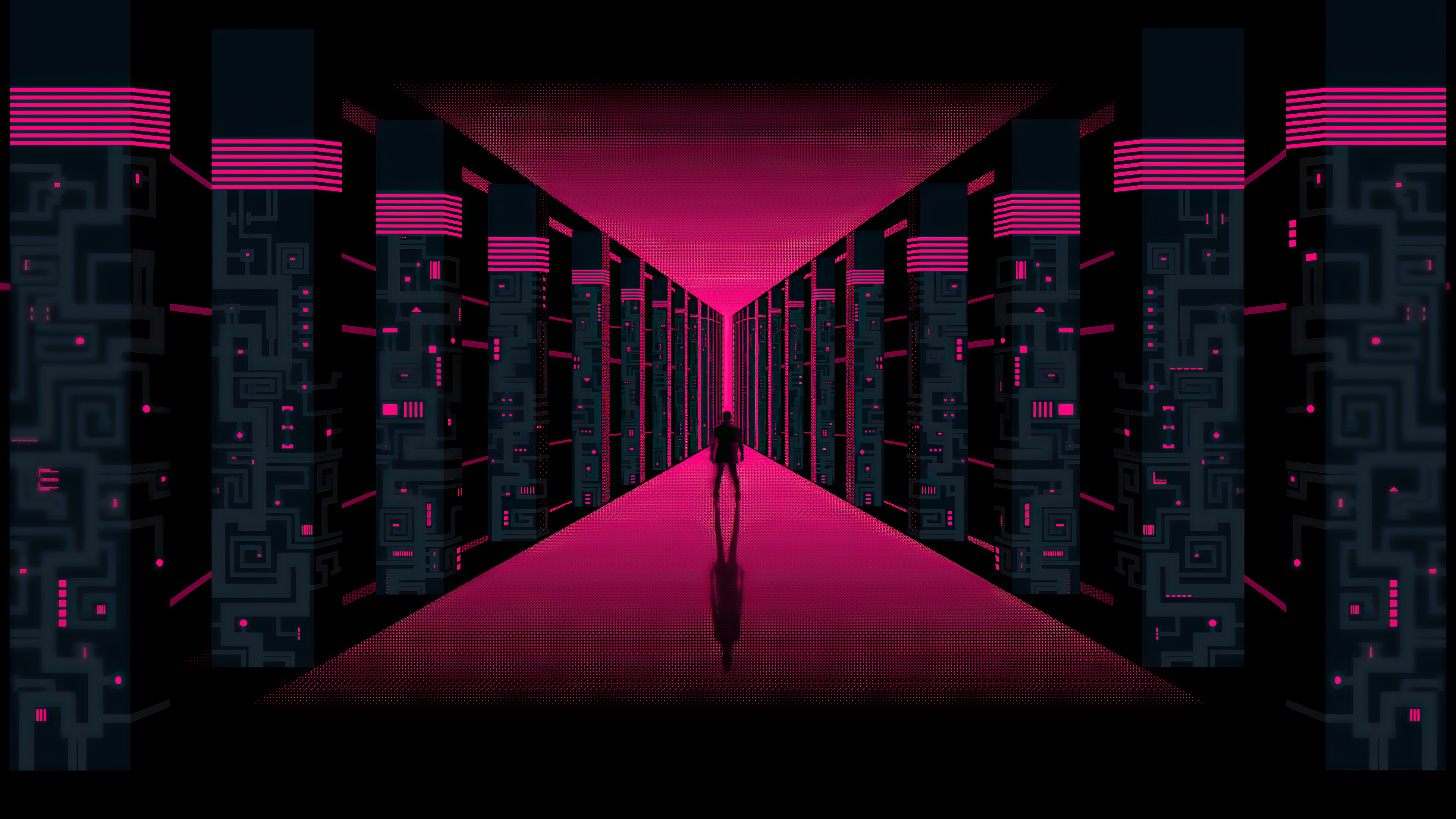 Man standing in a digital server room HD Wallpaper