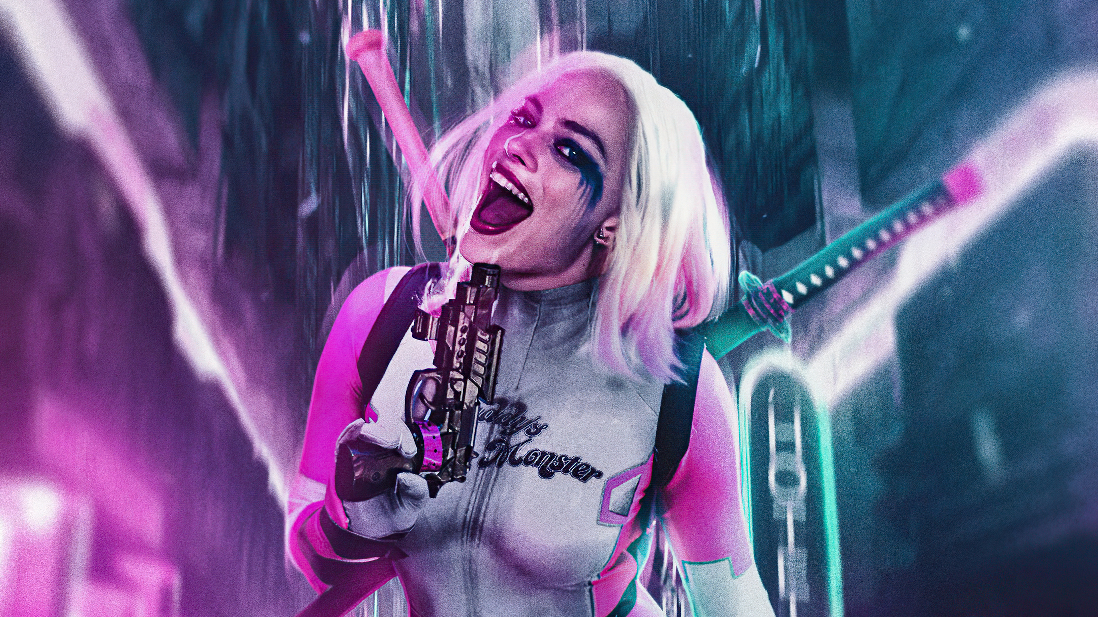 Harley Quinn with guns and swords HD Wallpaper