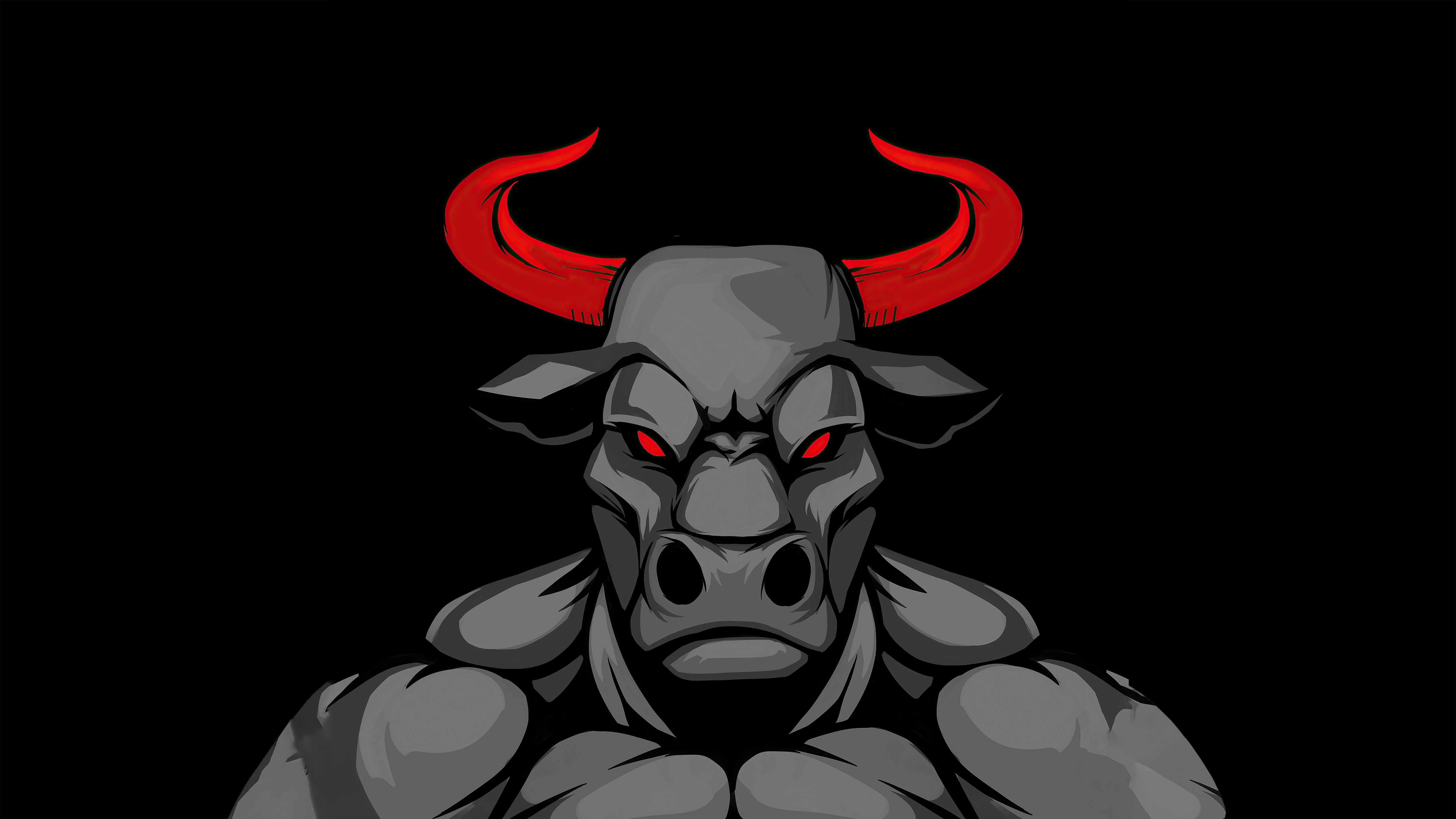 Minimalist artwork of a bull with red horns HD Wallpaper