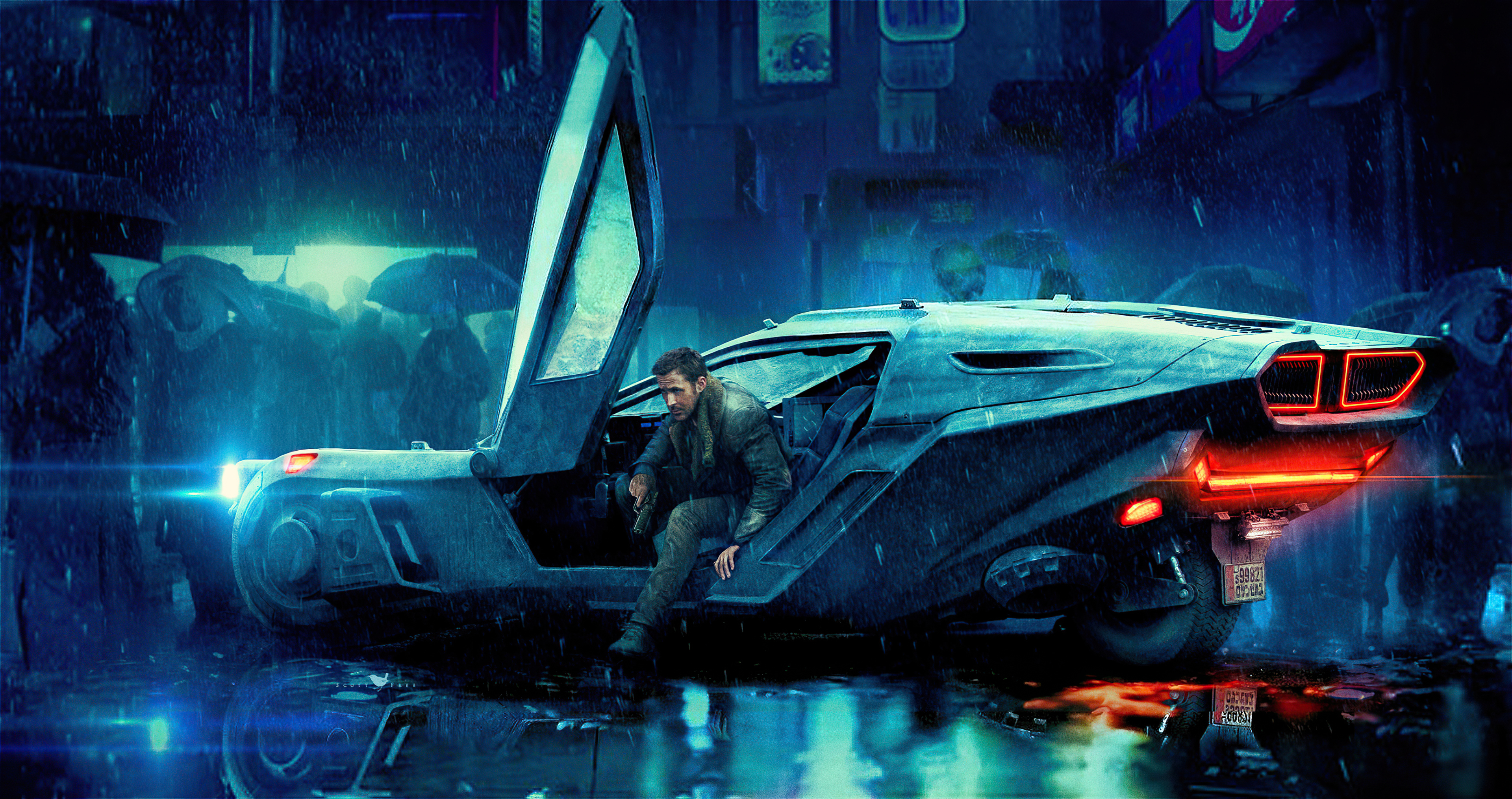 K from Blade Runner 2049 in a futuristic car HD Wallpaper