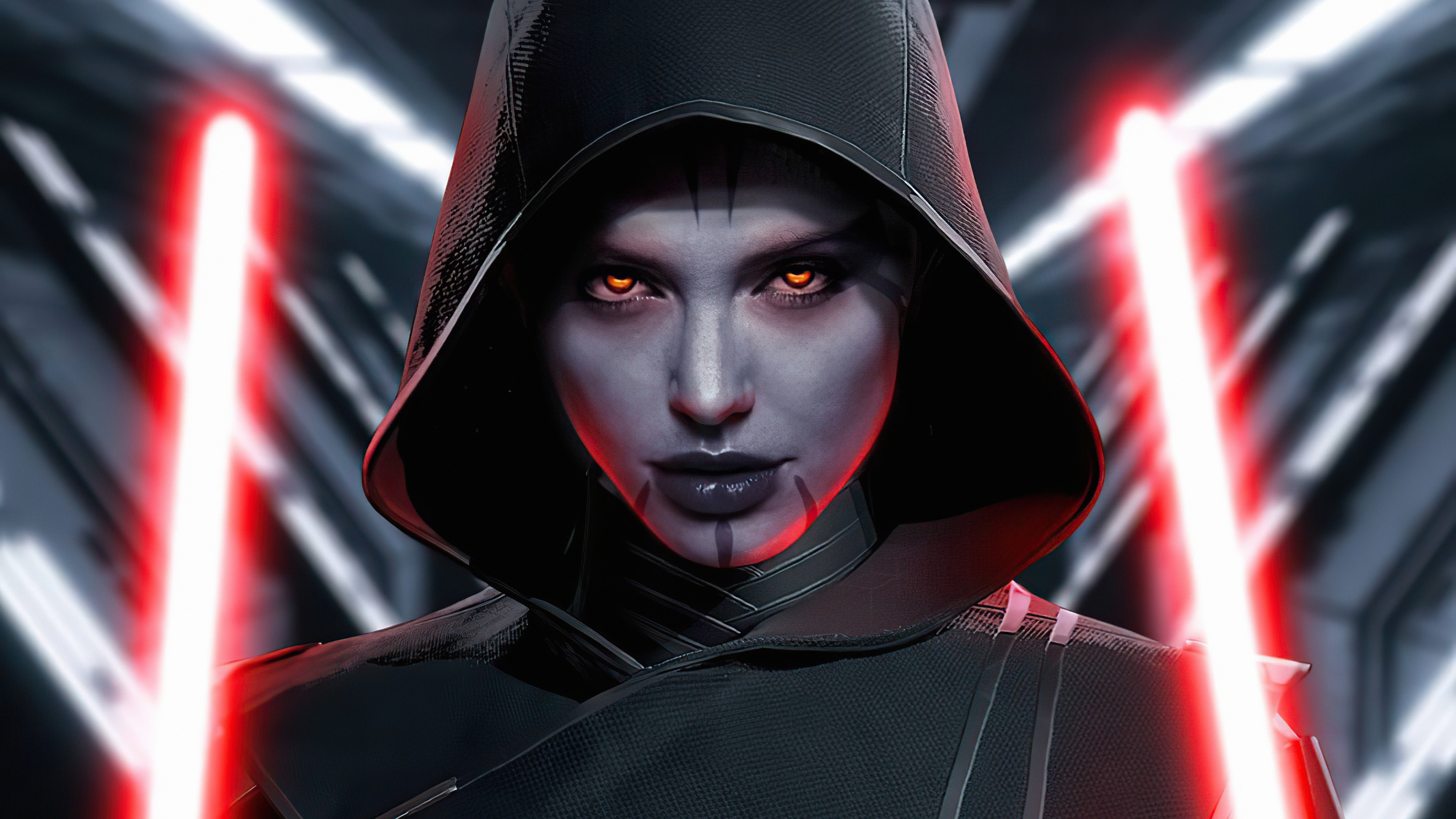 Dark Sided Woman with Red Lightsabers HD Wallpaper