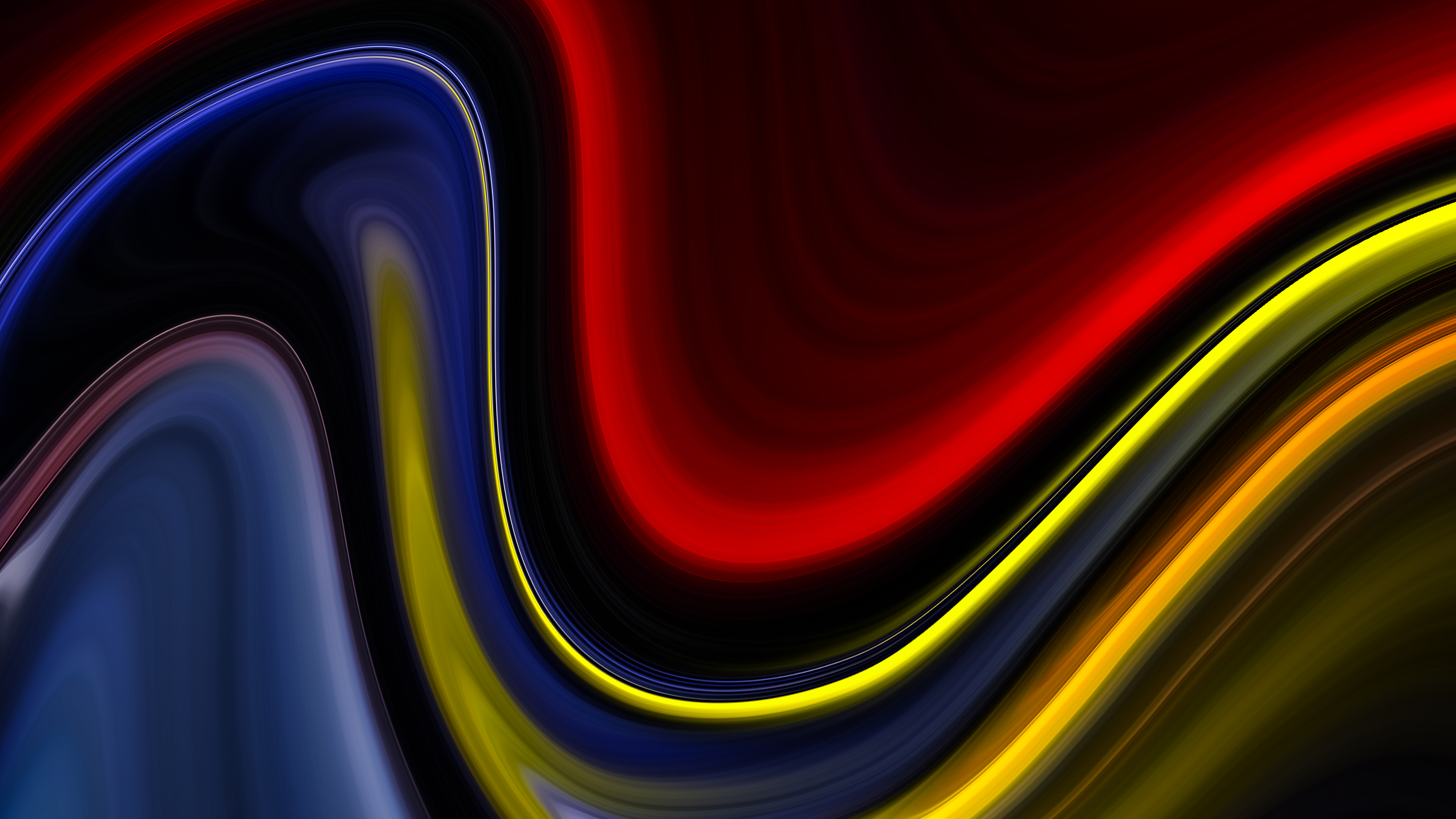 Abstract digital art with red, blue, and yellow waves HD Wallpaper