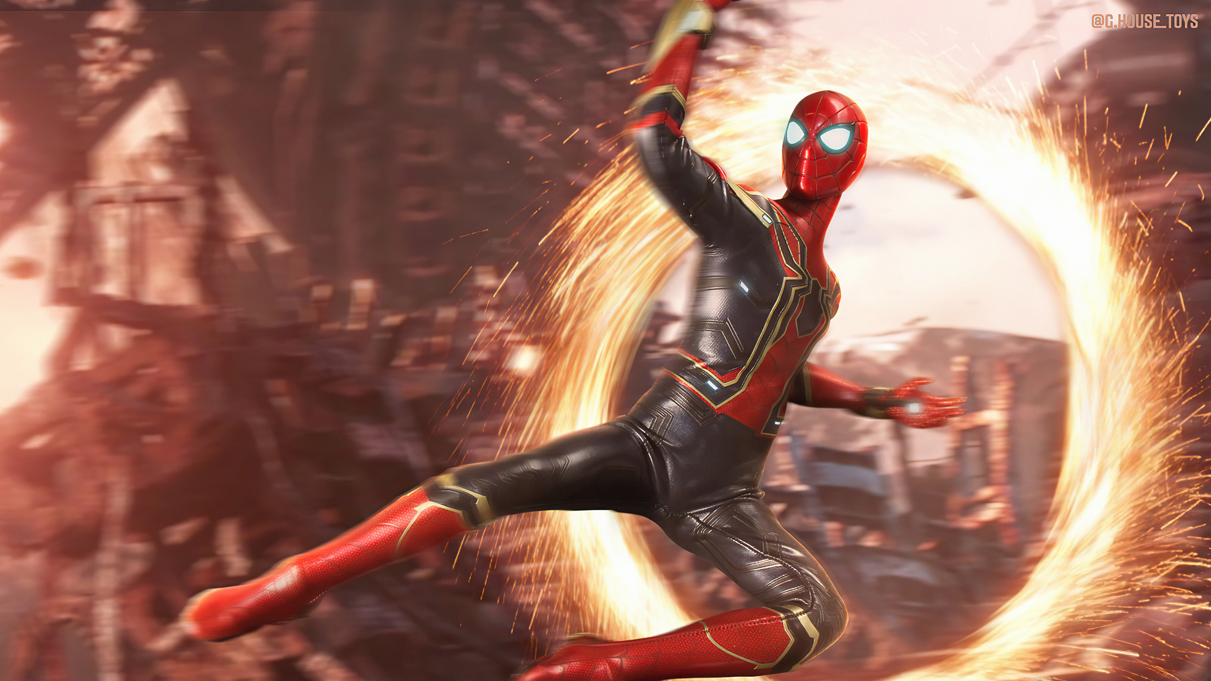 Spider-Man in Iron Spider suit with portal HD Wallpaper
