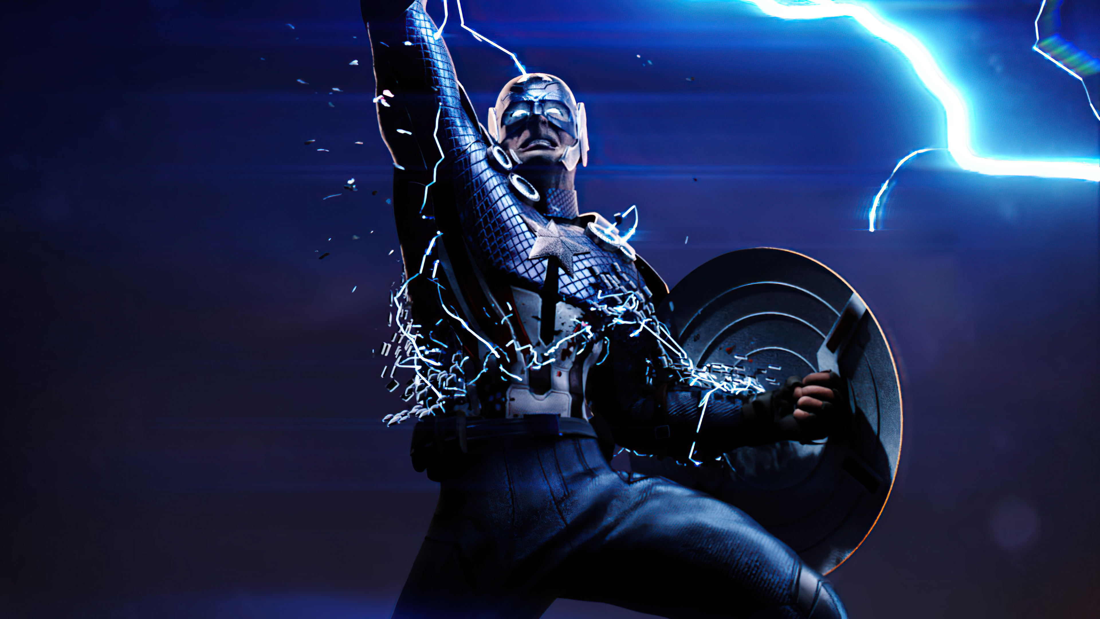 Captain America with lightning strikes HD Wallpaper