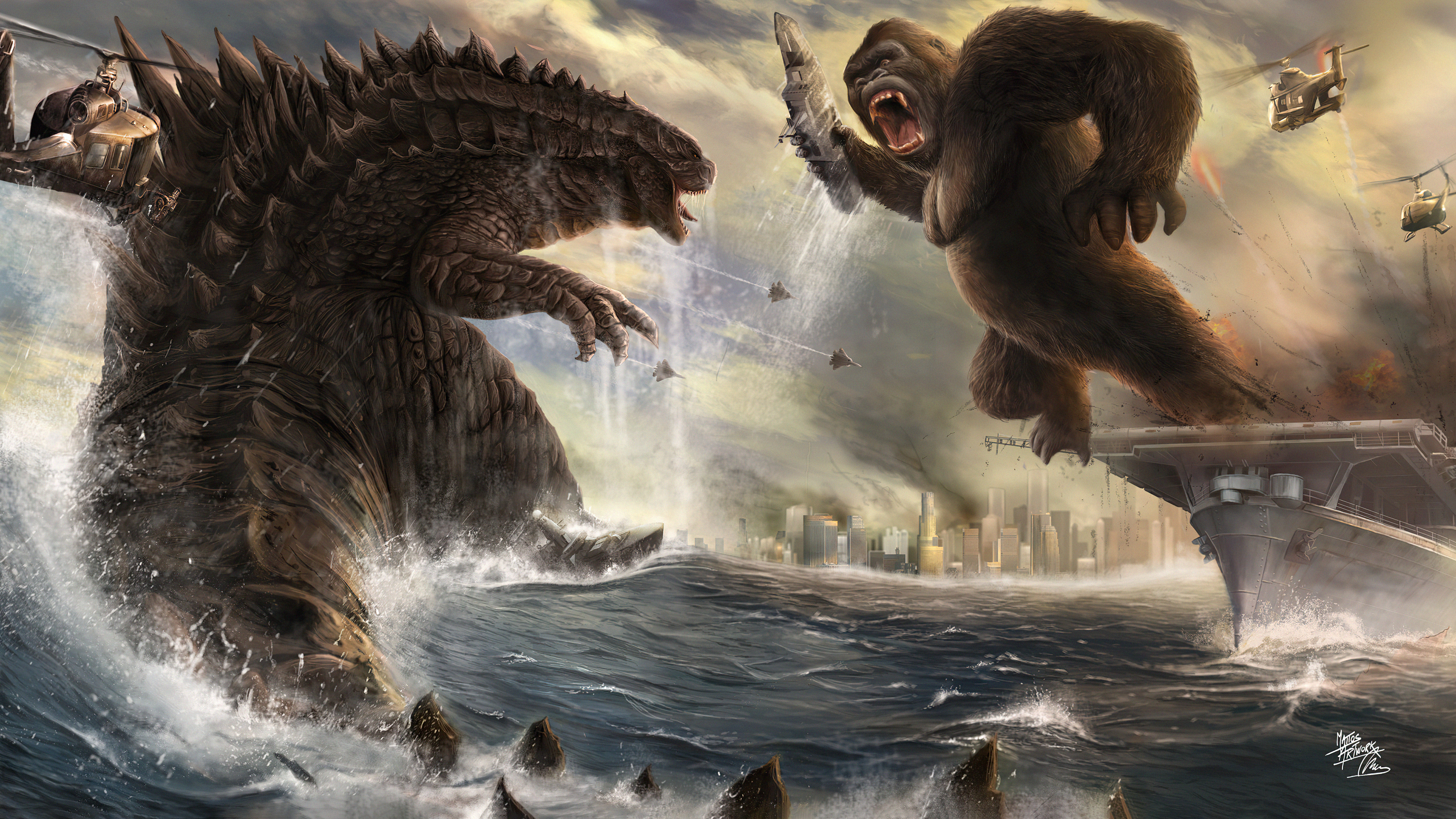 Godzilla vs. Kong 4K art HD Wallpaper