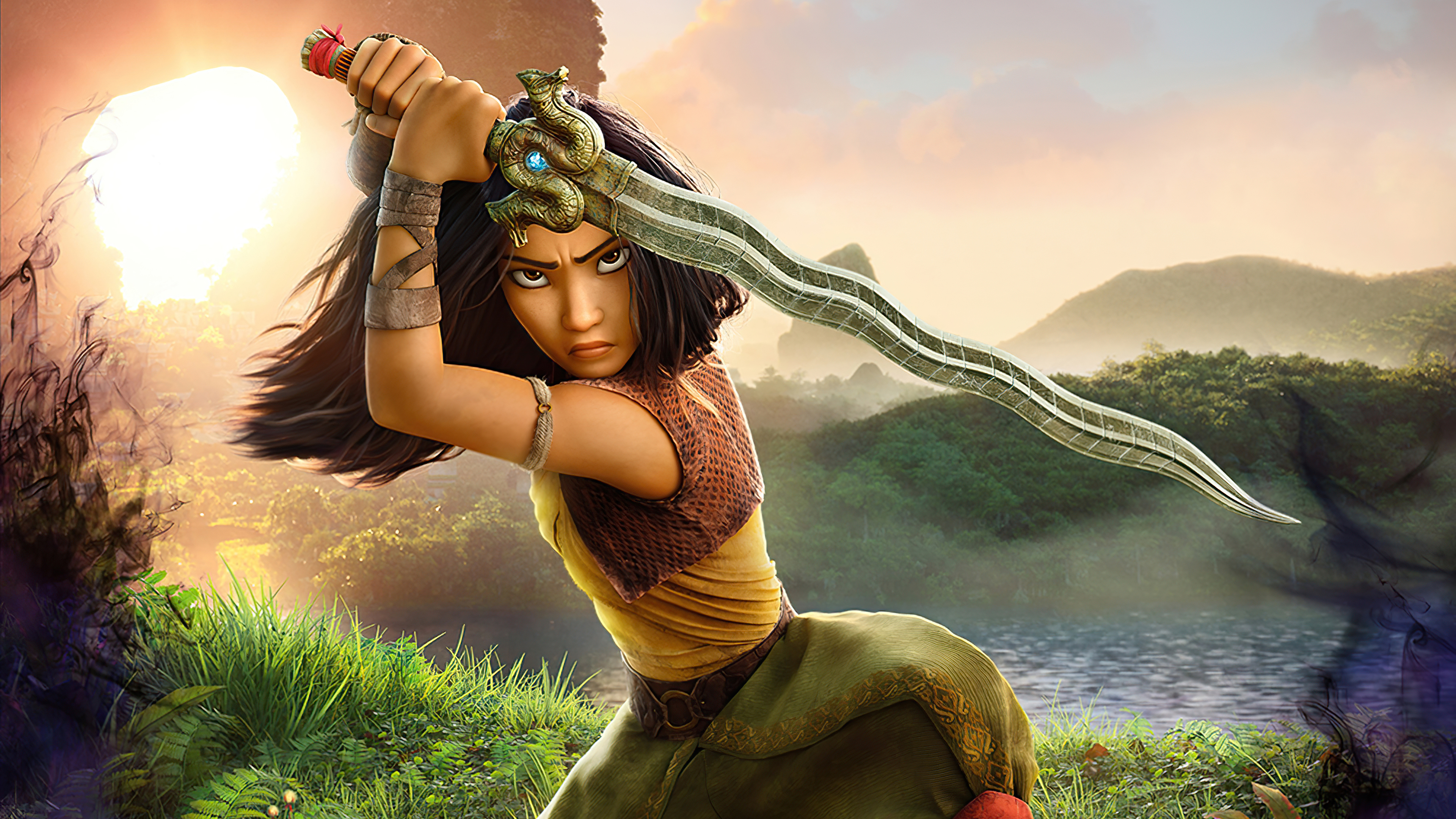 Raya from Raya and the Last Dragon holding a sword HD Wallpaper