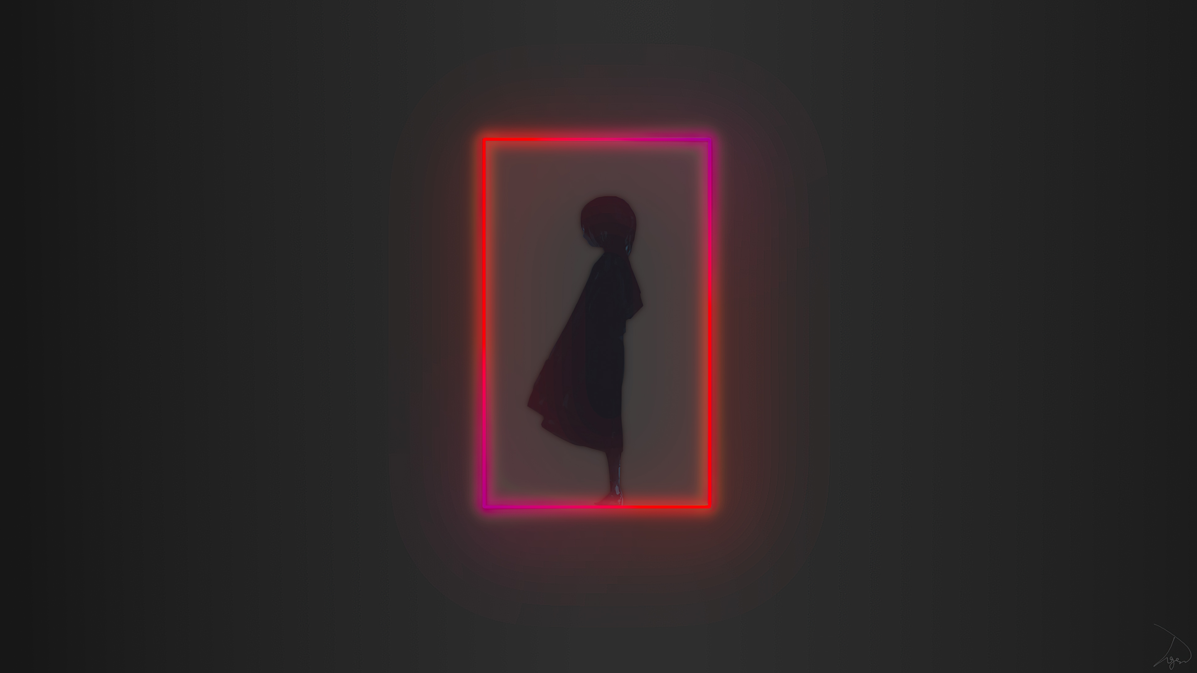 Anime girl silhouette in neon frame HD Wallpaper