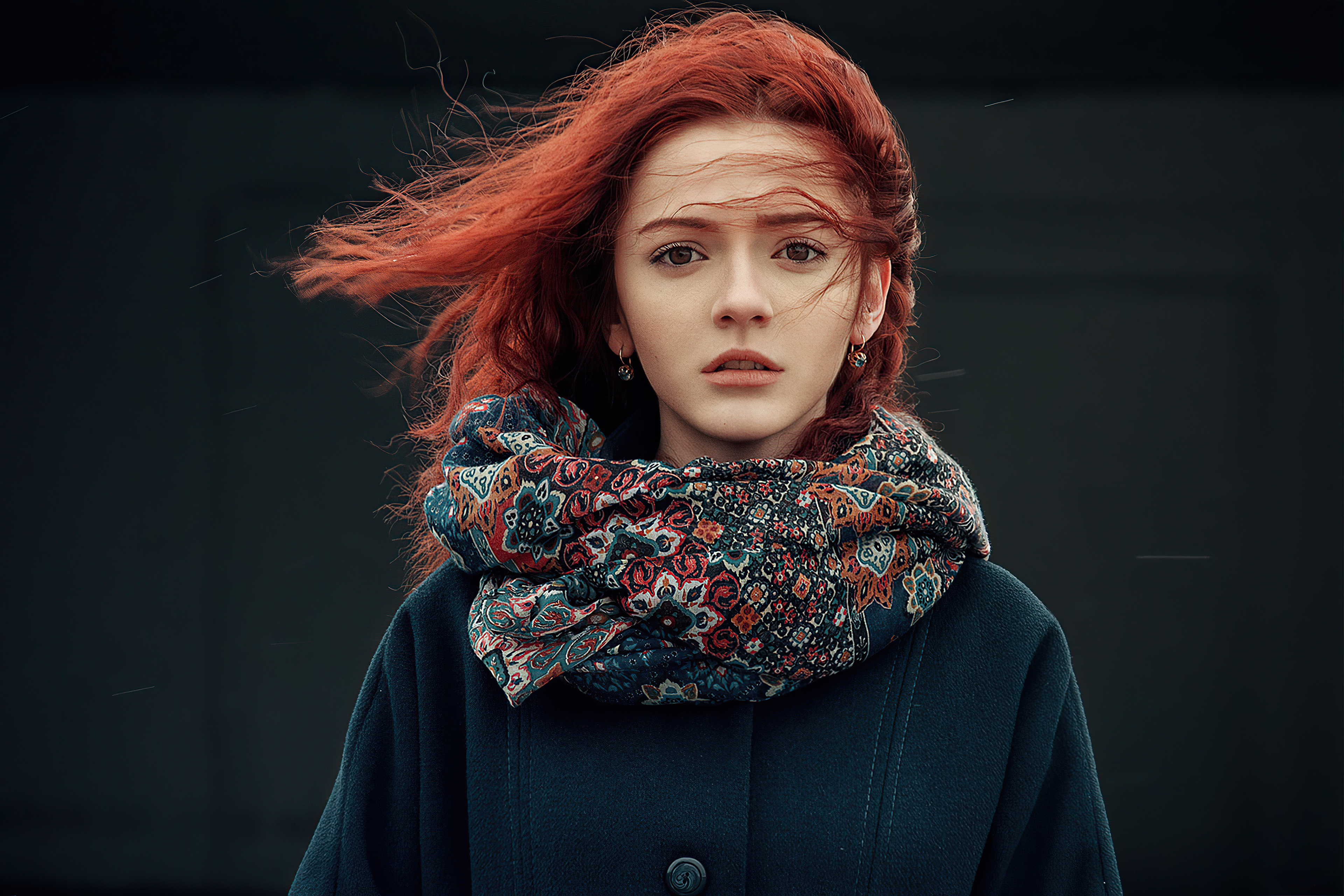 Beautiful redhead girl with scarf HD Wallpaper
