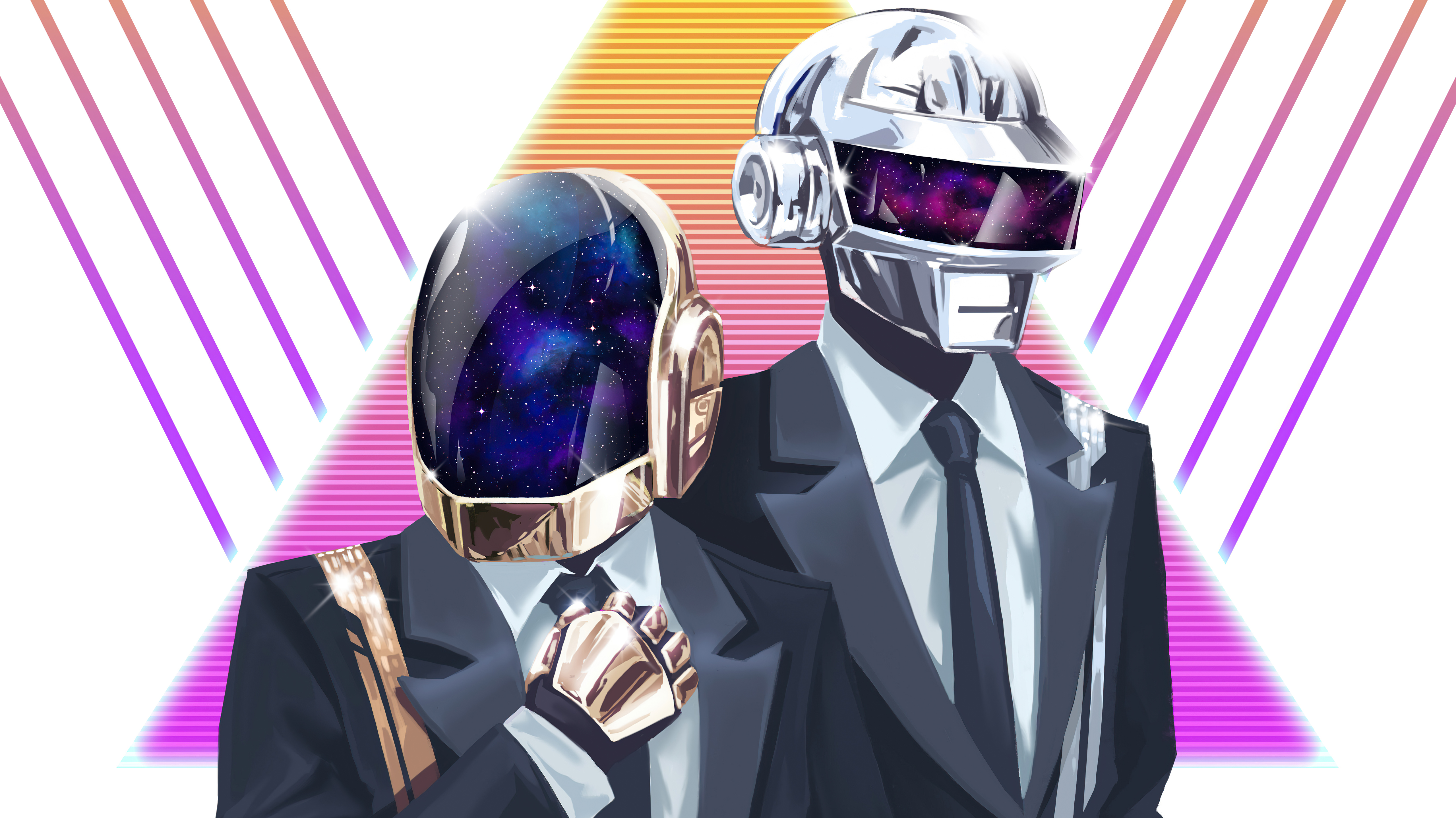 Daft Punk in Suits with Galaxy Helmets HD Wallpaper