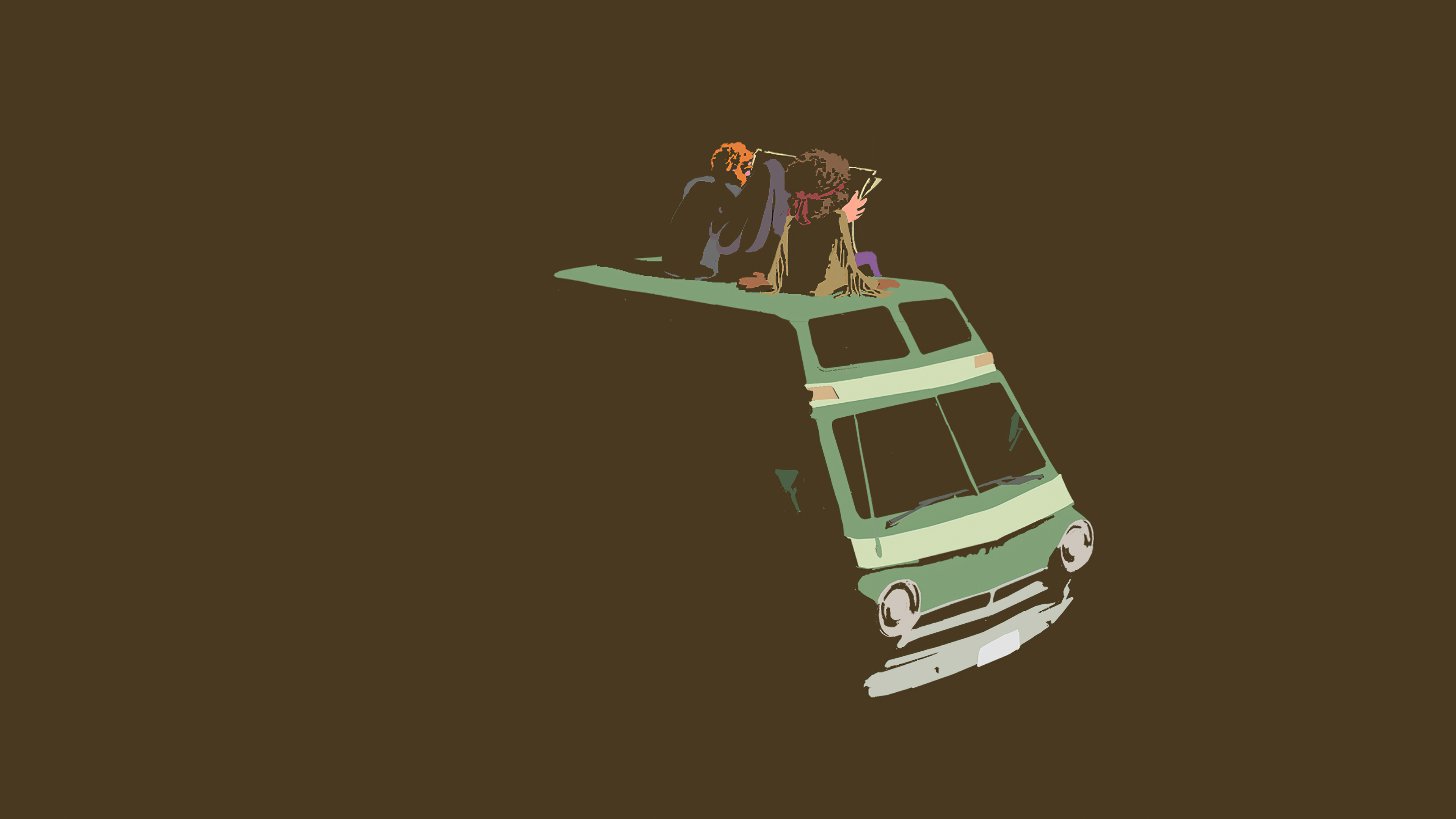 Two people on a van roof HD Wallpaper