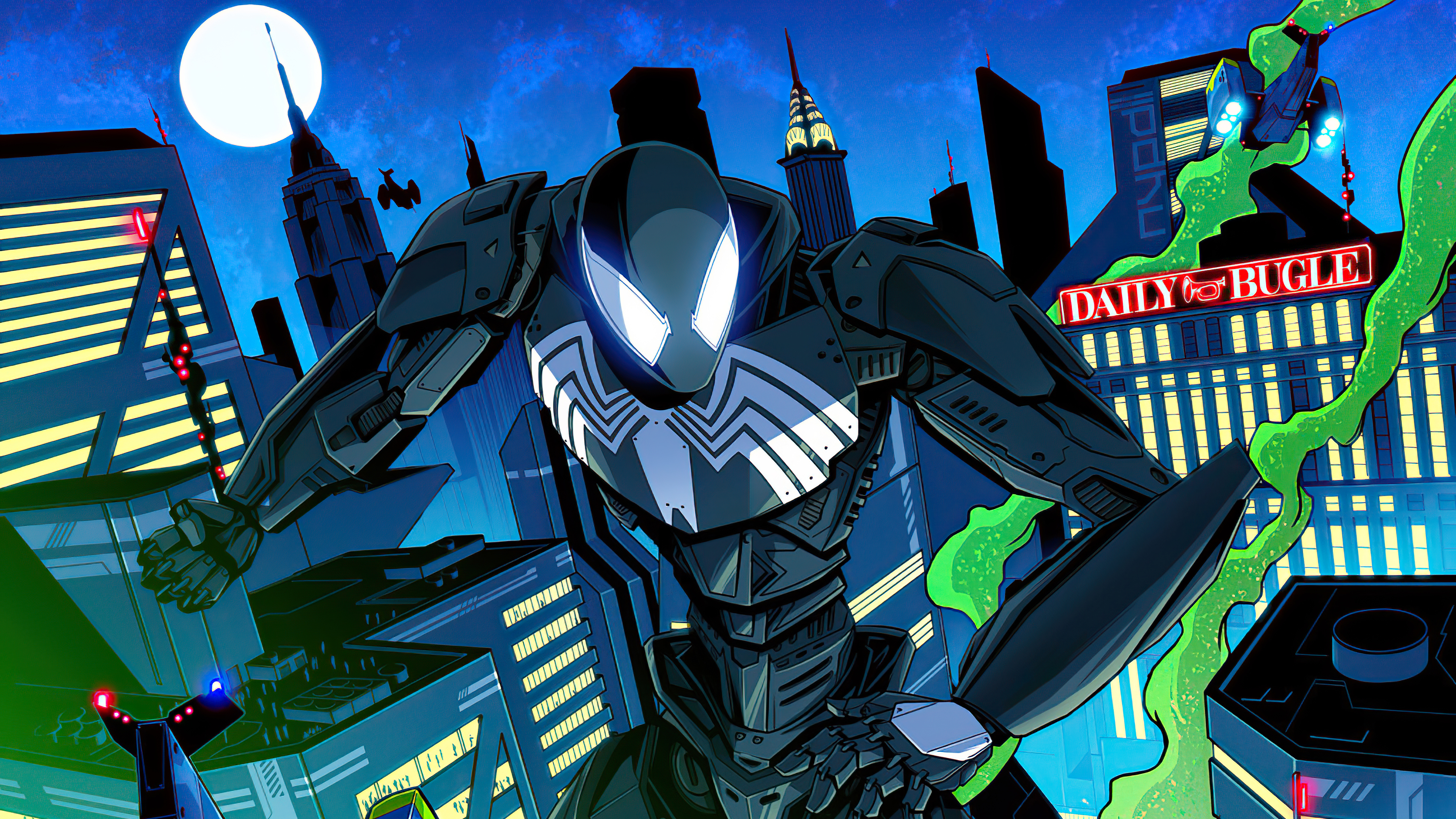 Spider-Man in Black Suit with Venom Symbiote in City HD Wallpaper