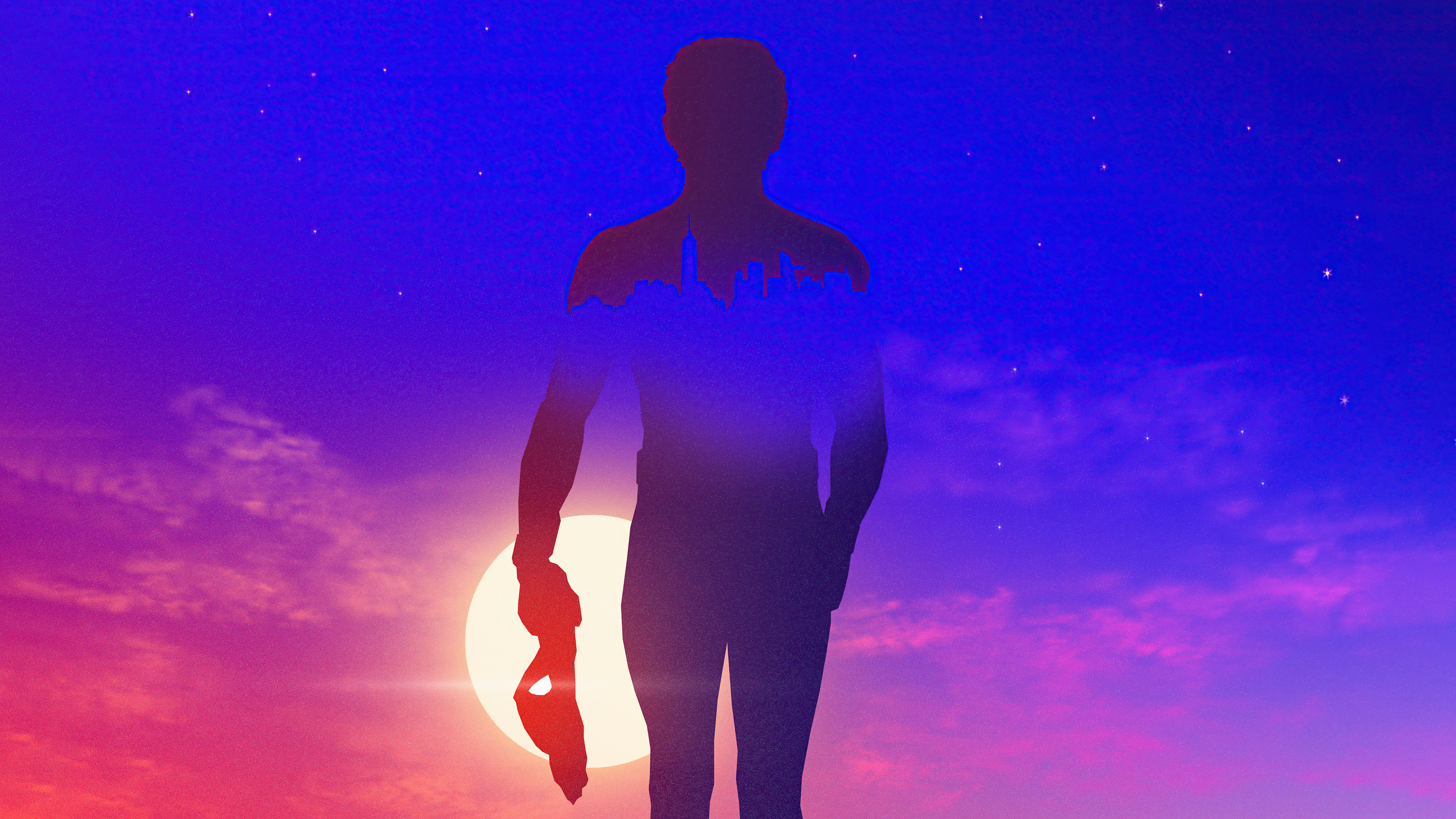 Spider-Man No Way Home silhouette with city skyline HD Wallpaper
