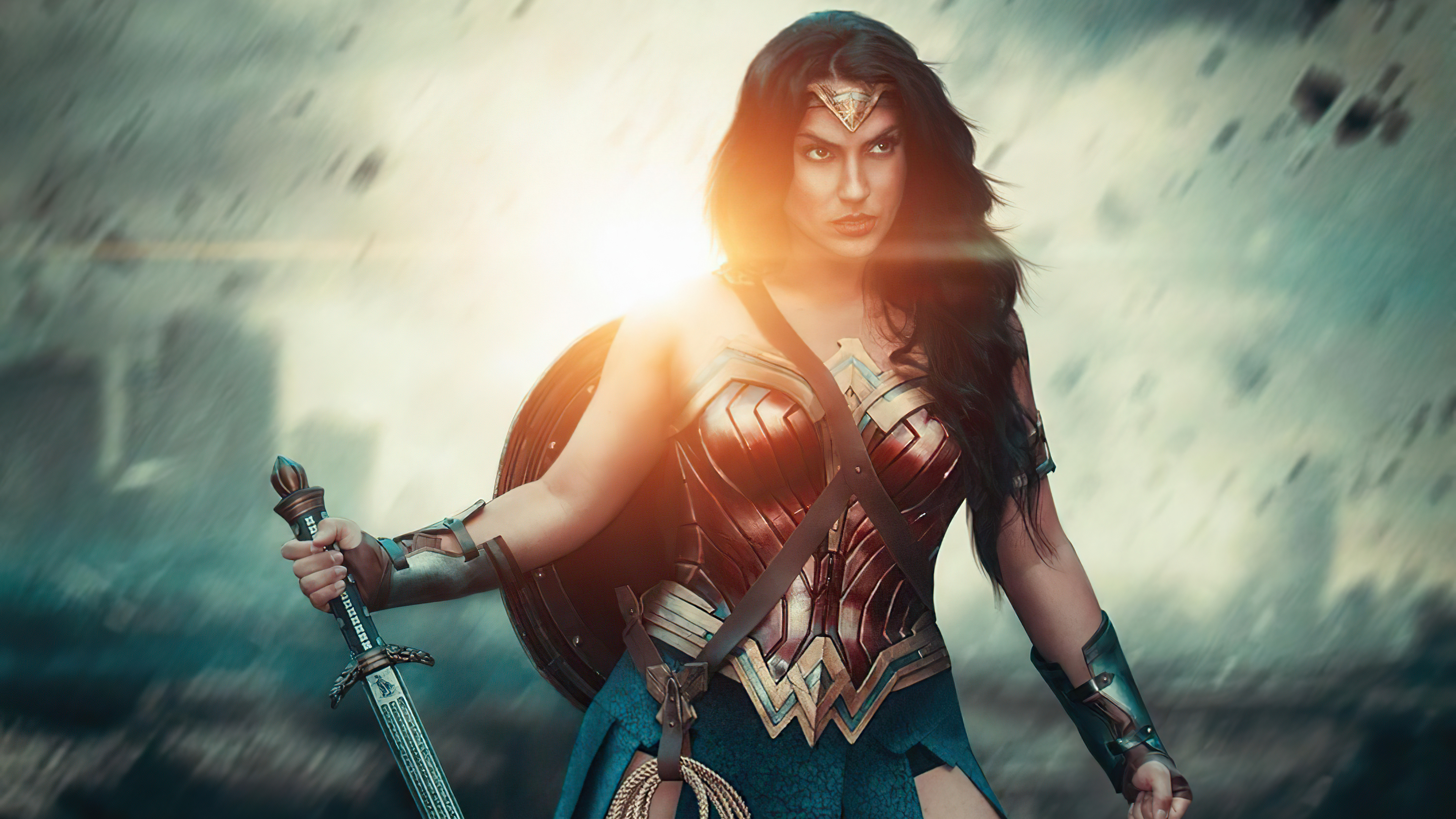 Wonder Woman Cosplay with Sword and Shield HD Wallpaper