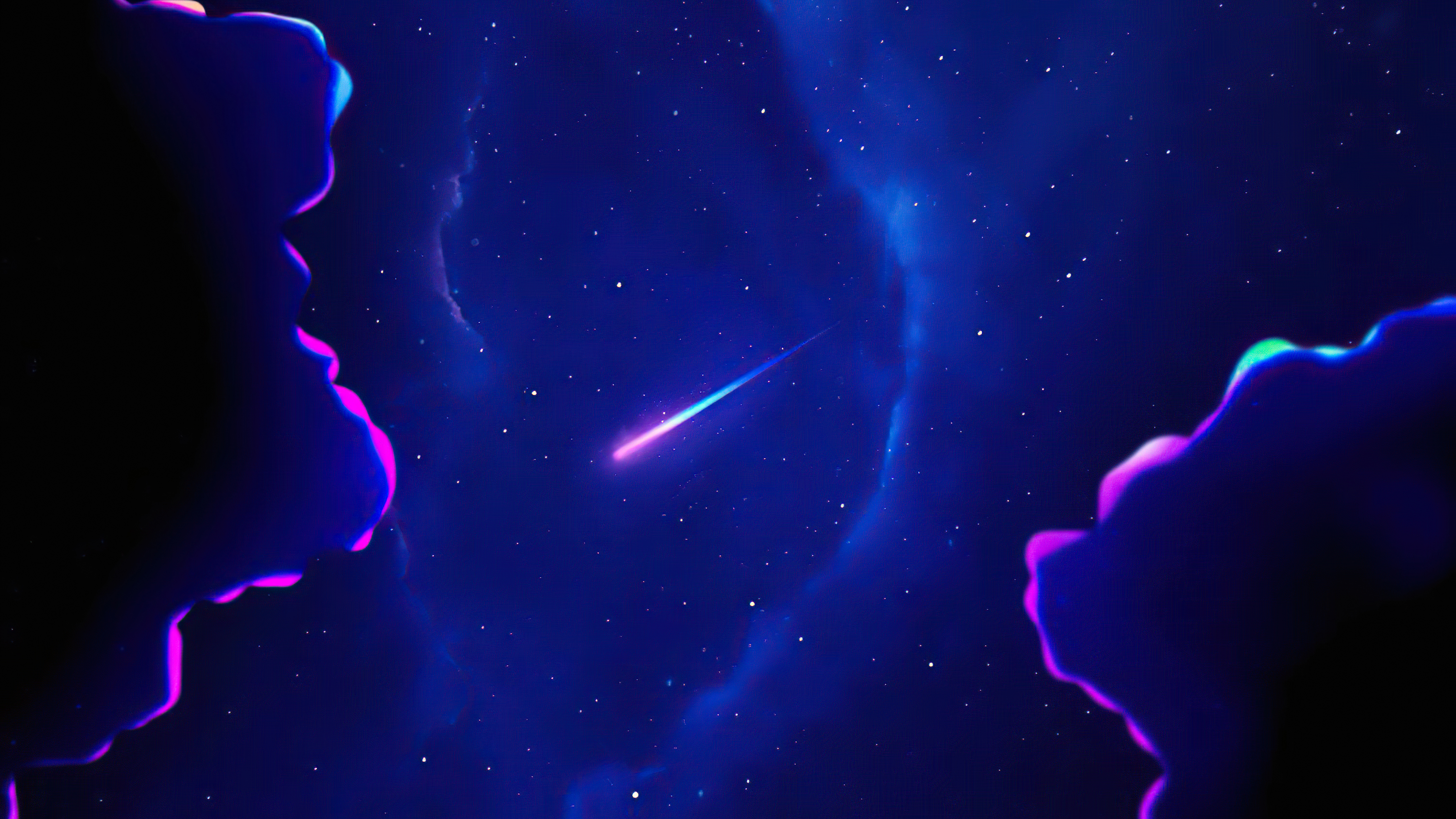 Shooting star in a starry night sky with nebulae HD Wallpaper