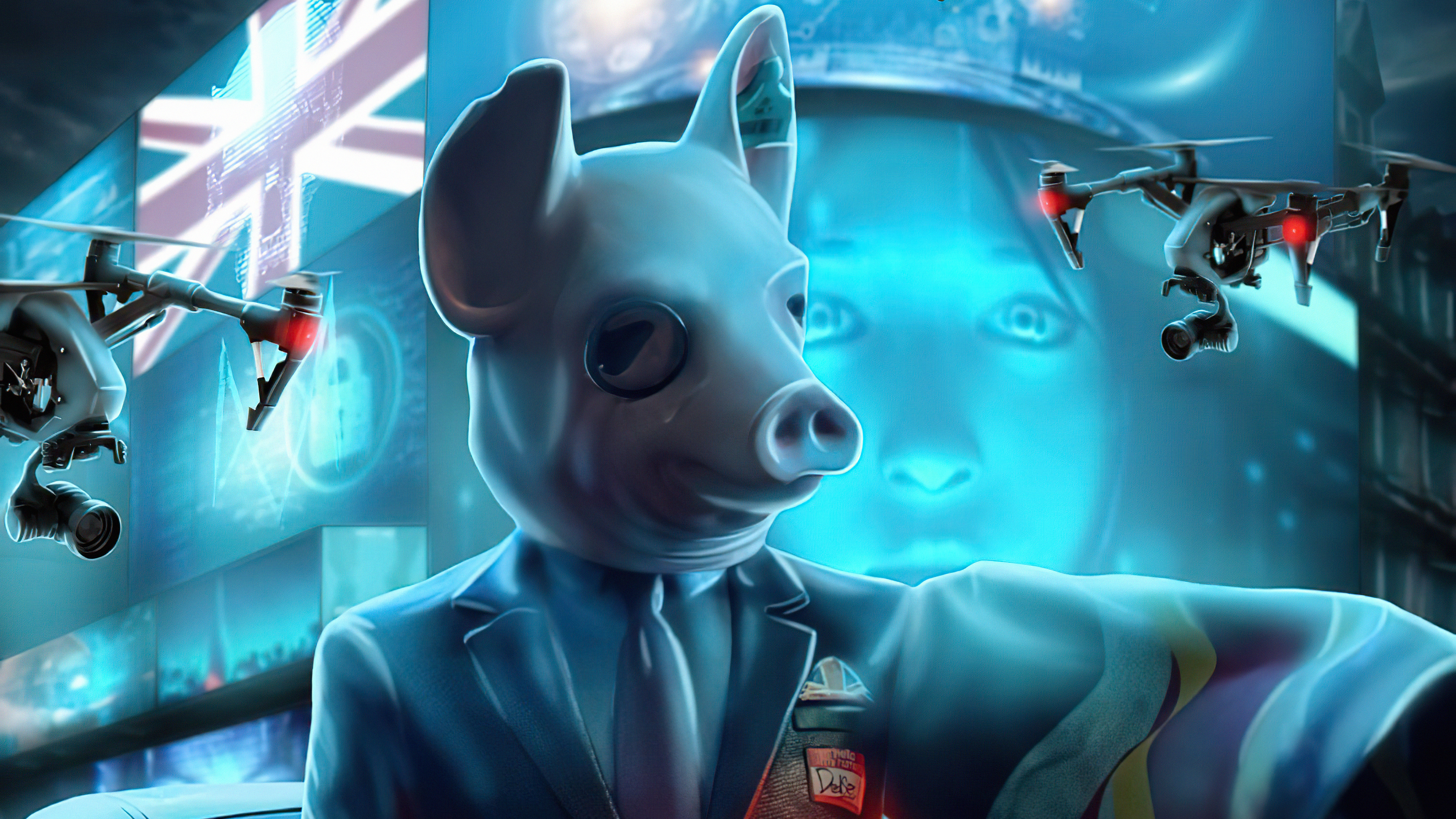 Watch Dogs Legion, Pig Man, Drones, UK Flag HD Wallpaper