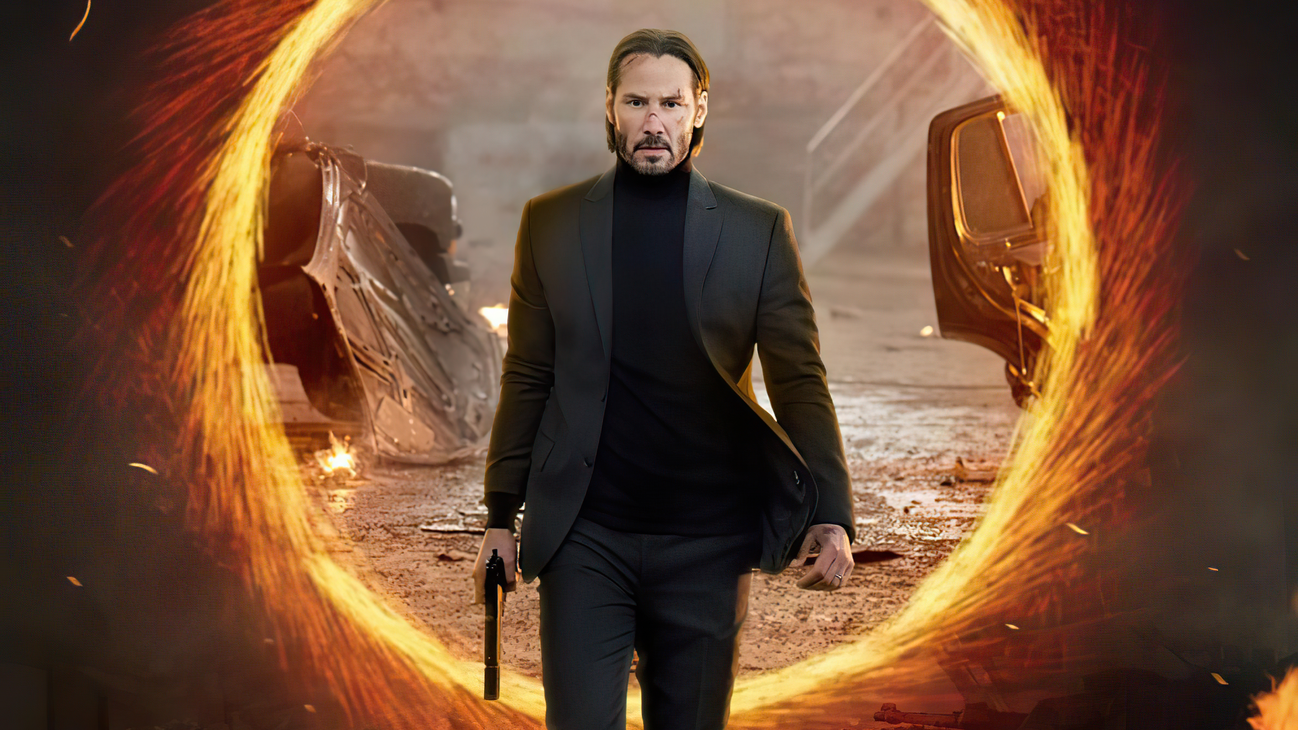 John Wick in a fiery portal HD Wallpaper