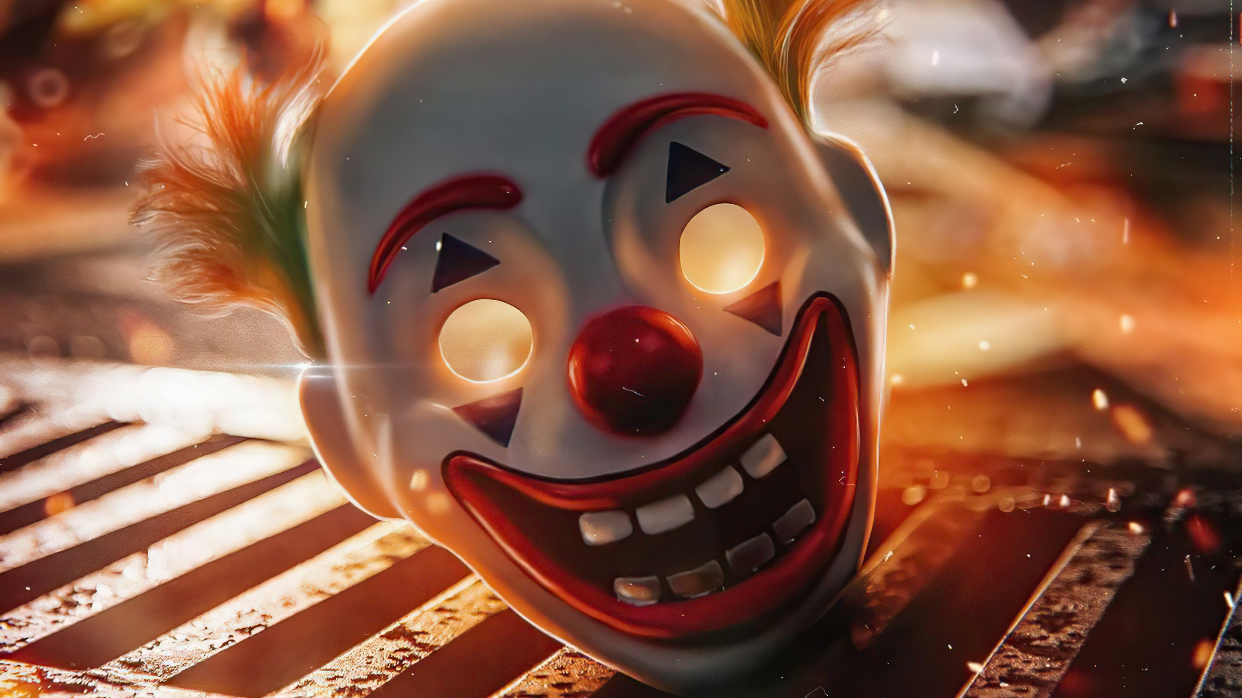 Scary clown mask with glowing eyes HD Wallpaper