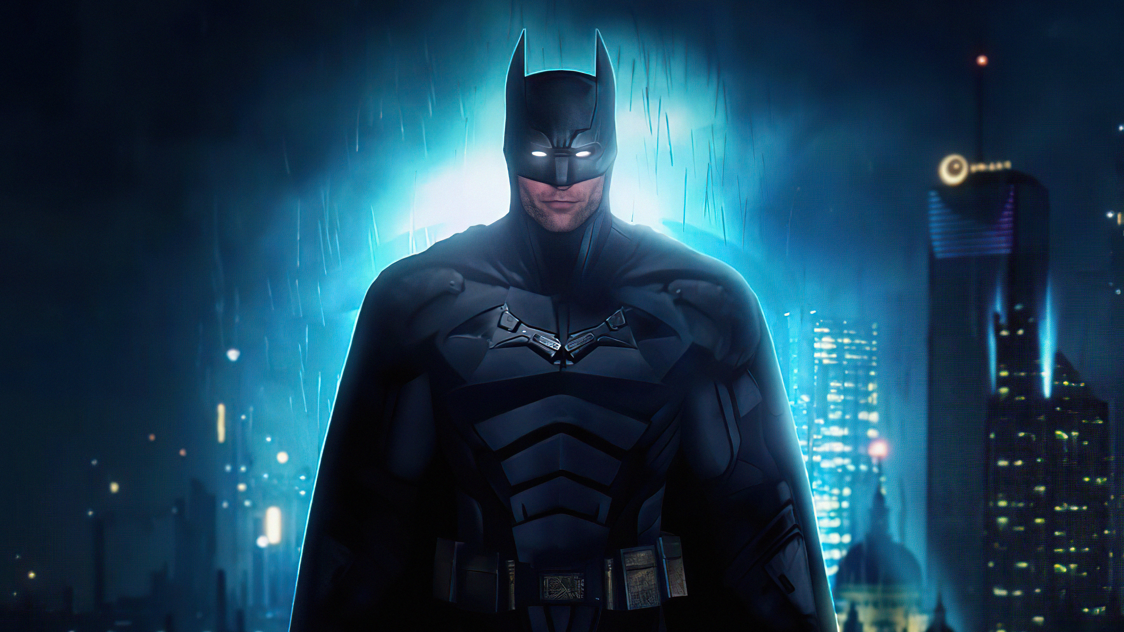 Batman in a dark city at night HD Wallpaper