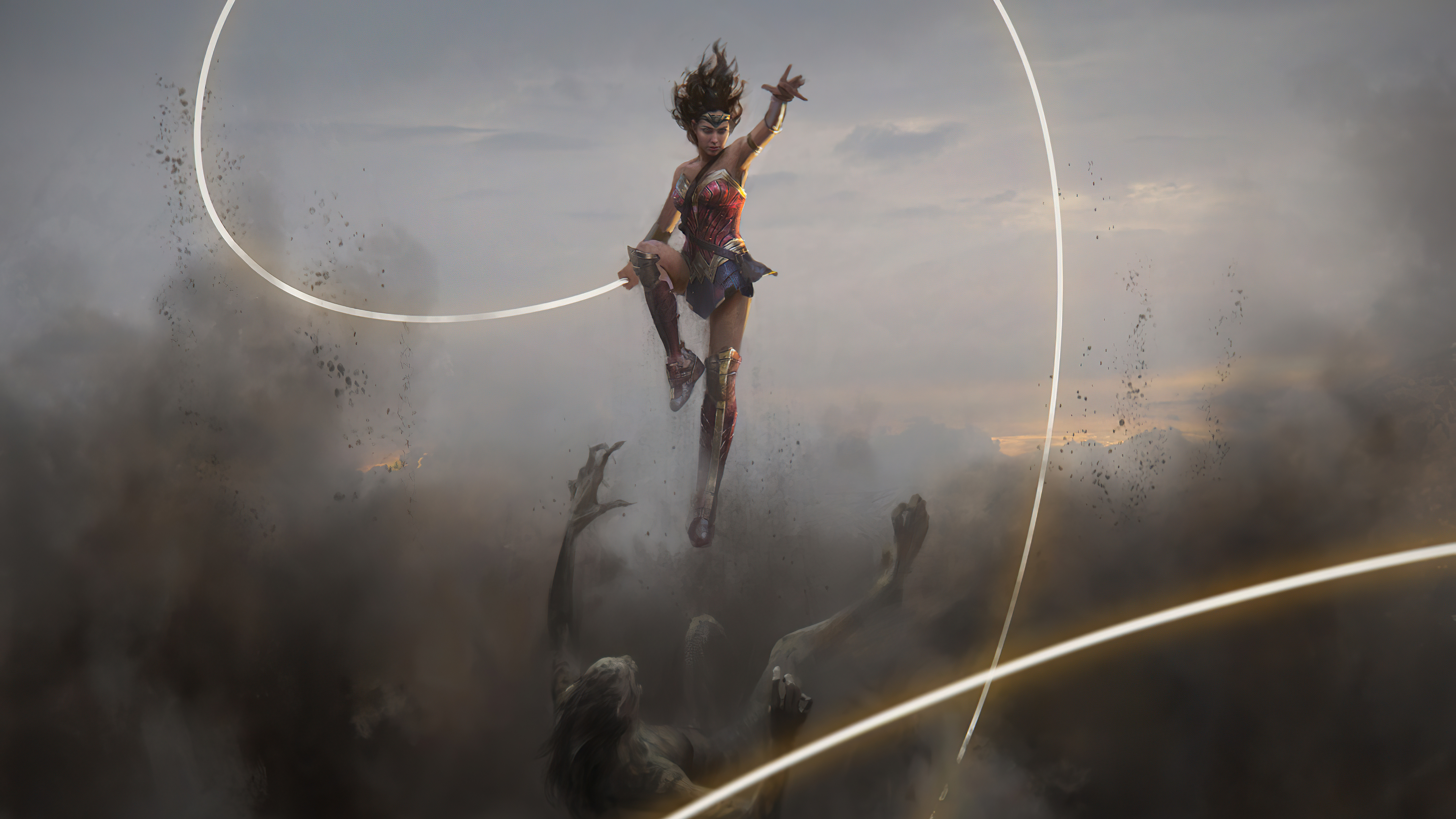 Wonder Woman from Wonder Woman 1984 fighting a monster HD Wallpaper