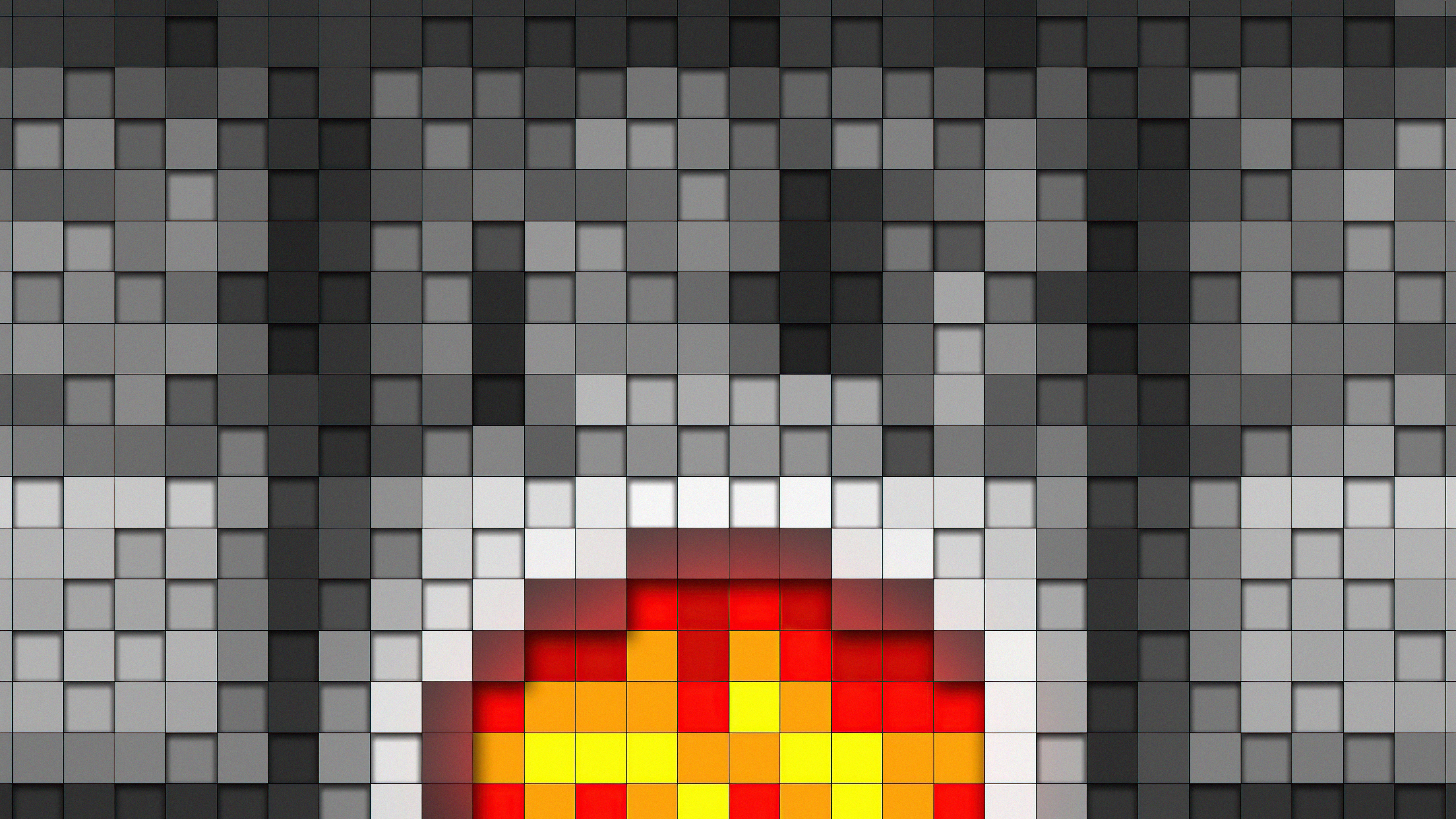 Minecraft style abstract blocks with fire HD Wallpaper