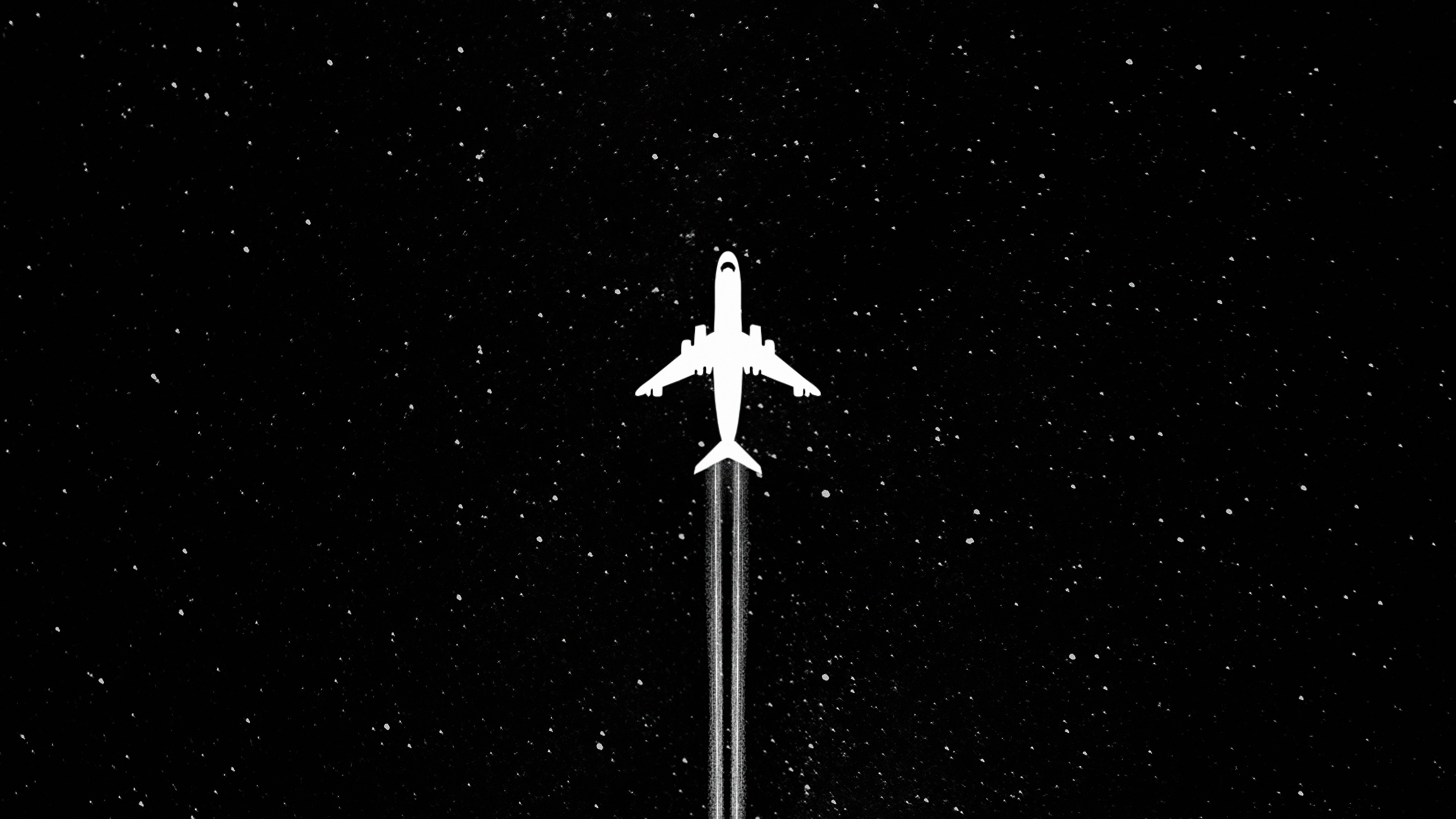 Minimalist airplane flying through starry night sky HD Wallpaper