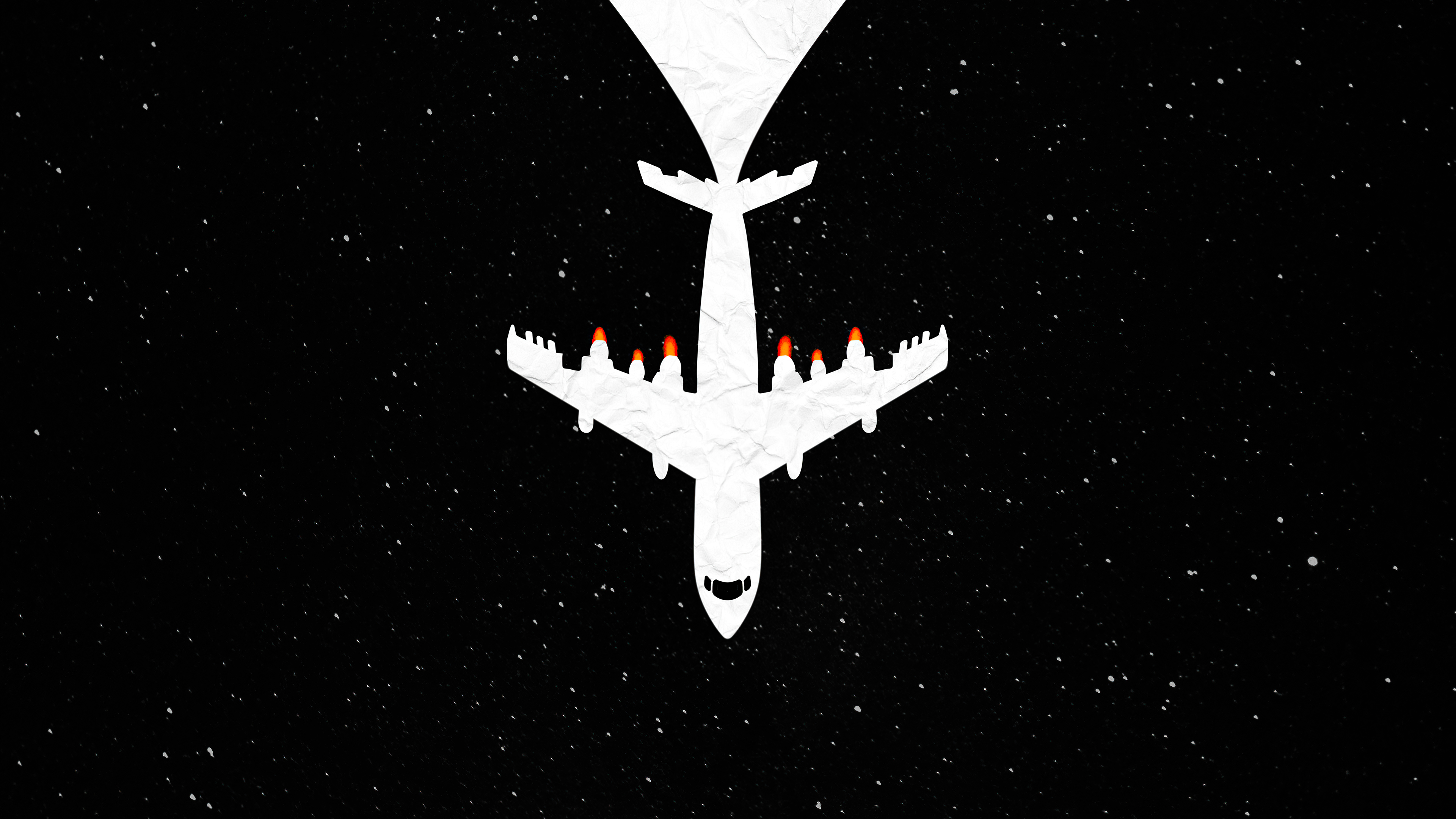 Minimalist airplane silhouette with glowing engines in starry sky HD Wallpaper