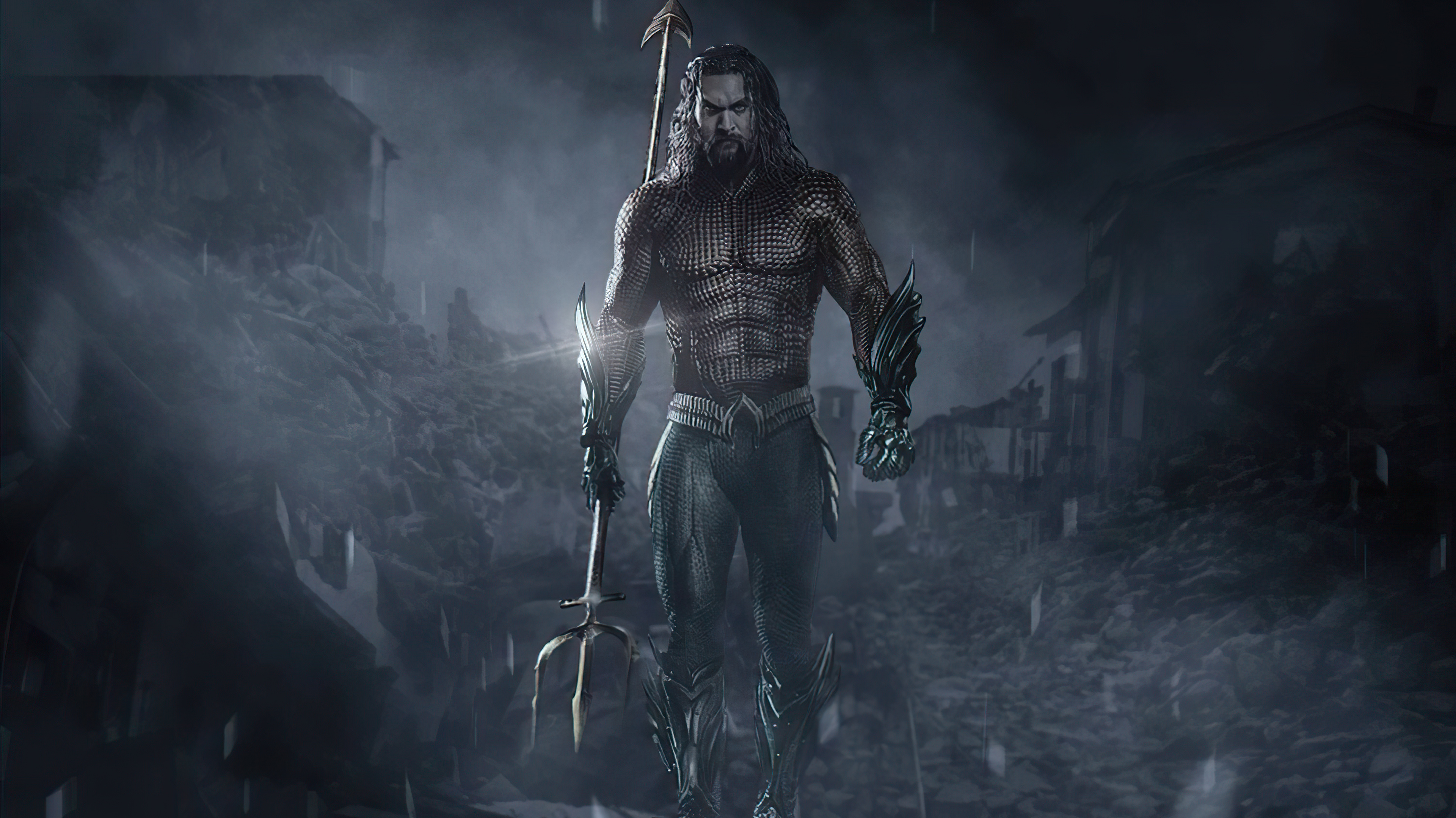 Aquaman with Trident in Ruined City HD Wallpaper