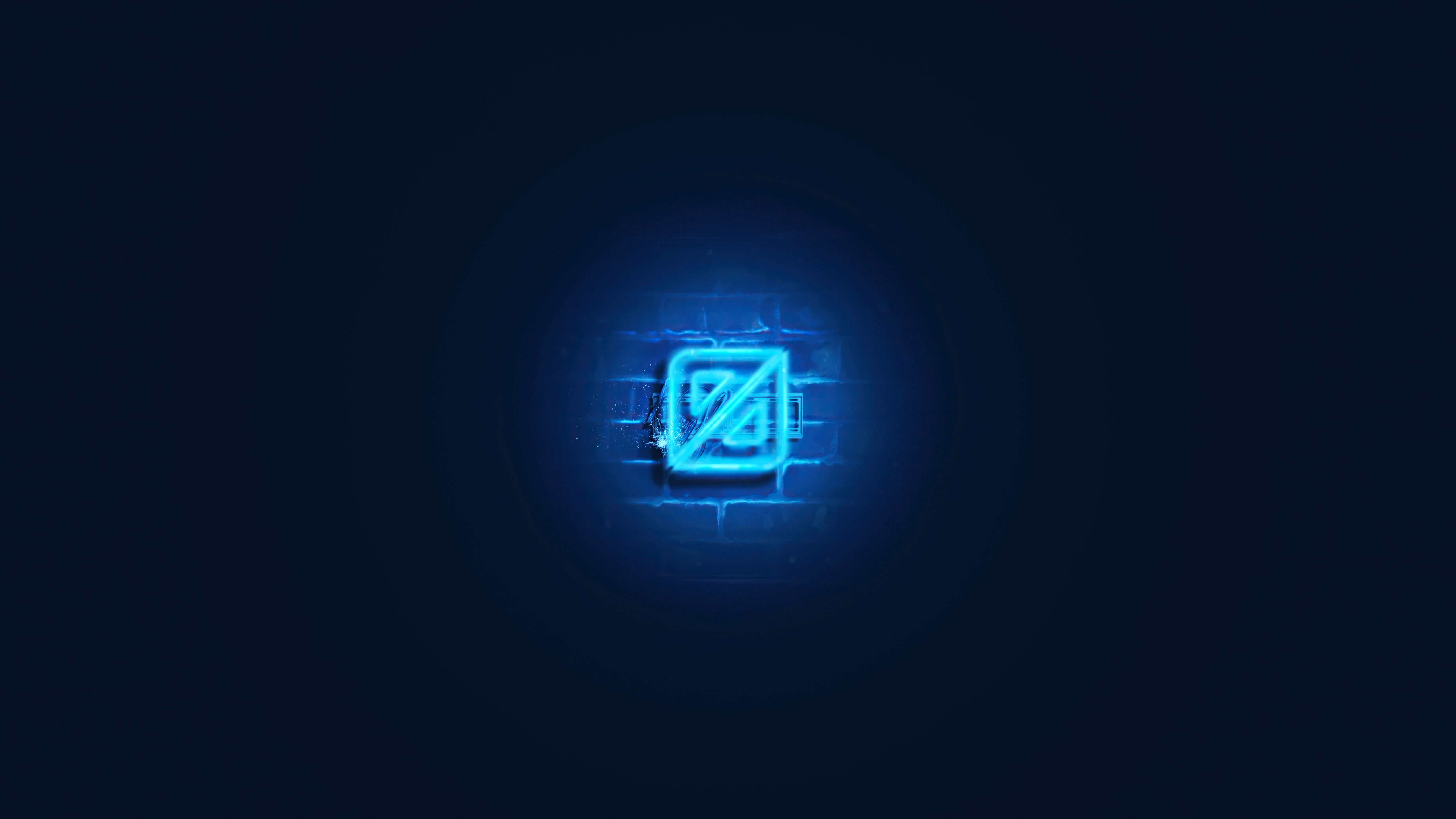 Blue neon logo on brick wall HD Wallpaper