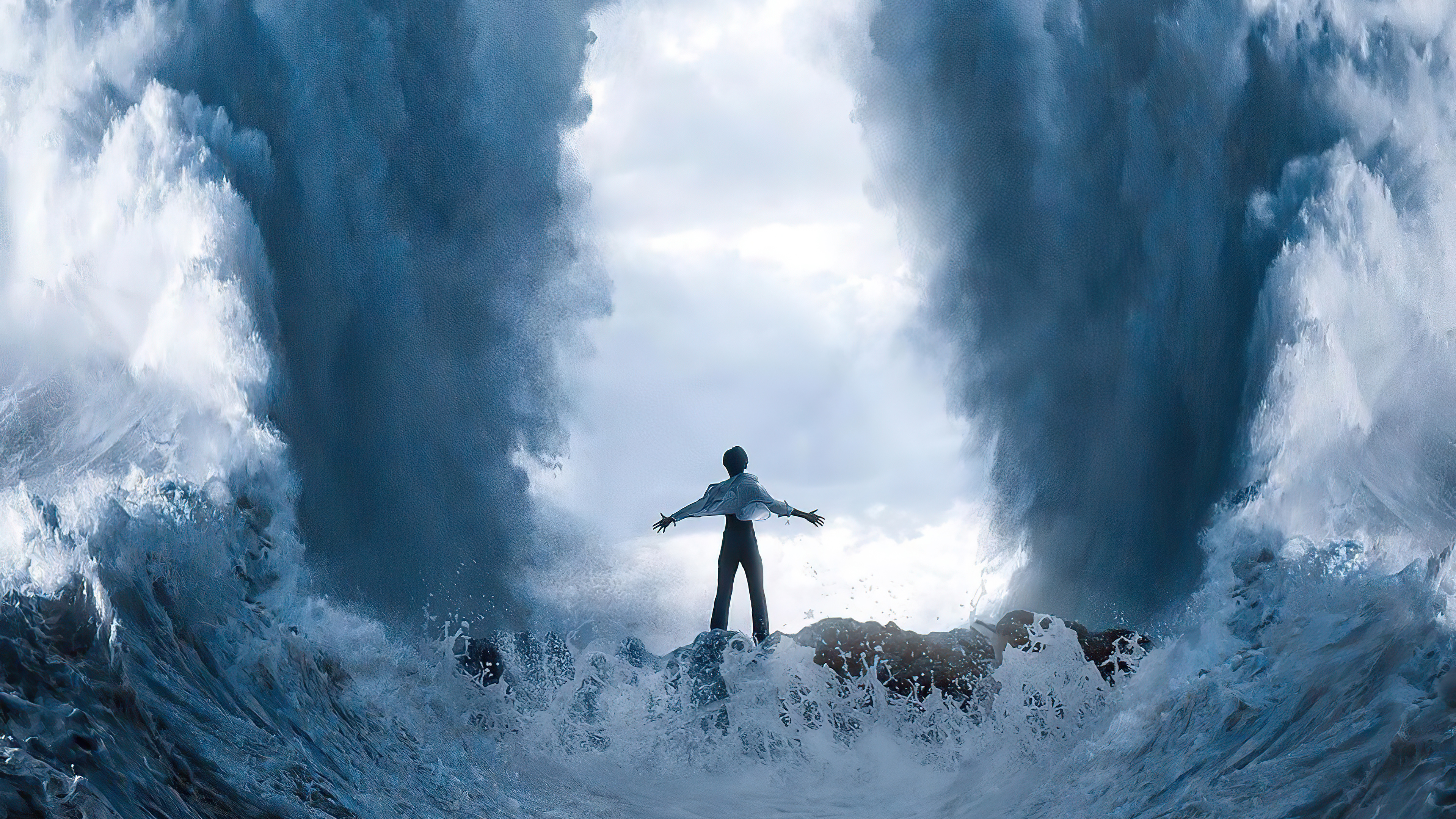 Man standing between parting waves HD Wallpaper