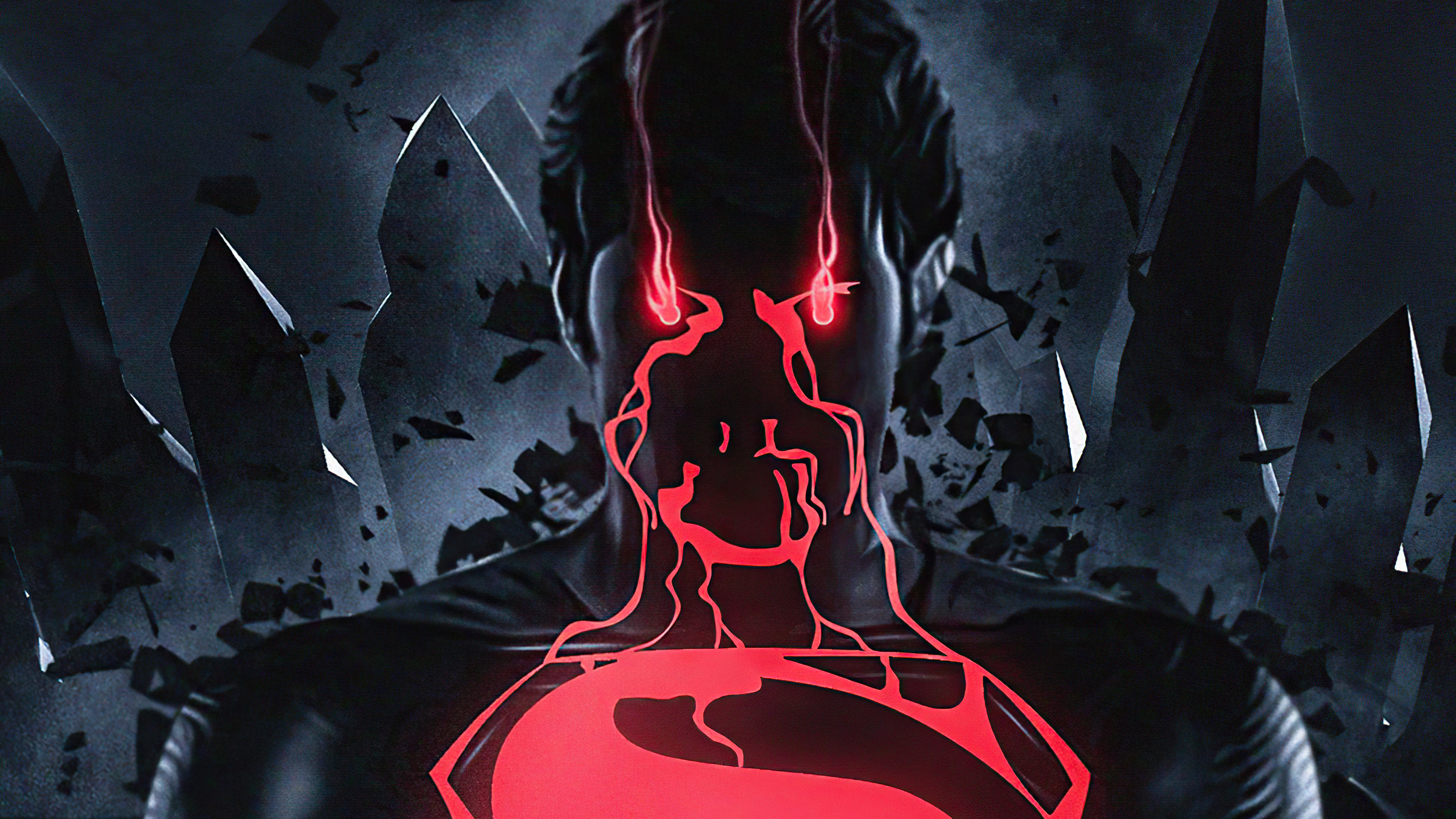 Superman with red glowing eyes and symbol HD Wallpaper