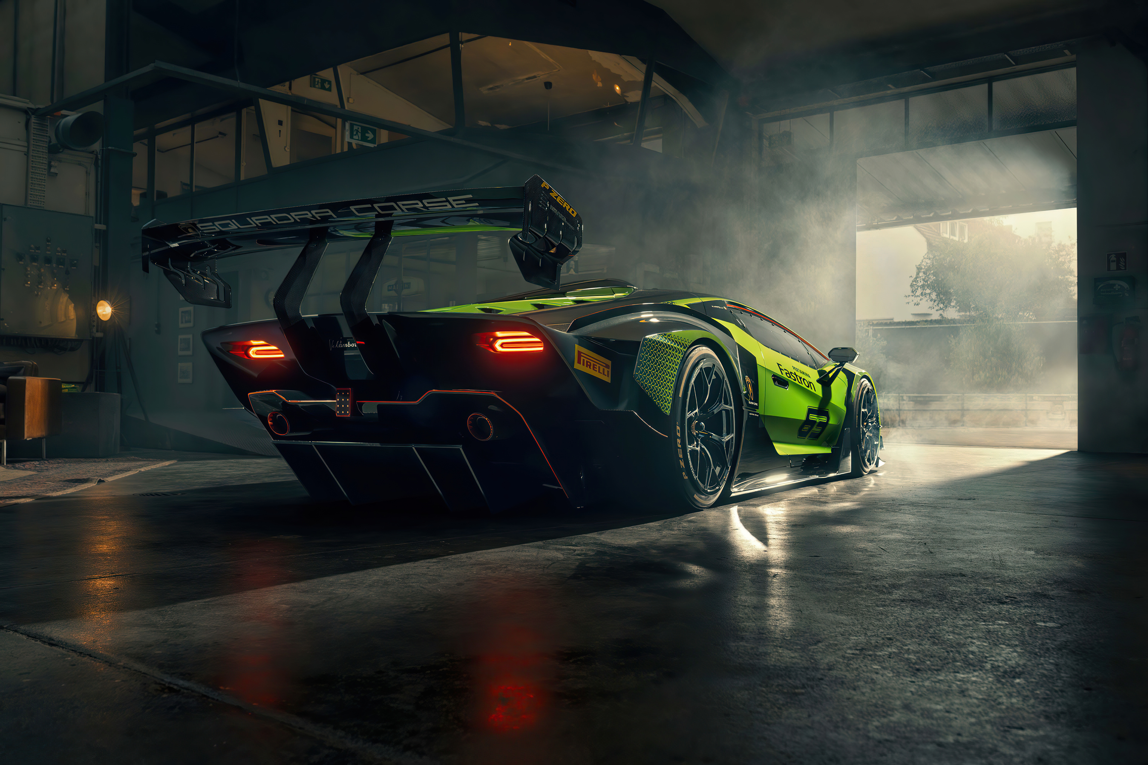 Lamborghini Essenza SCV12 in a garage HD Wallpaper